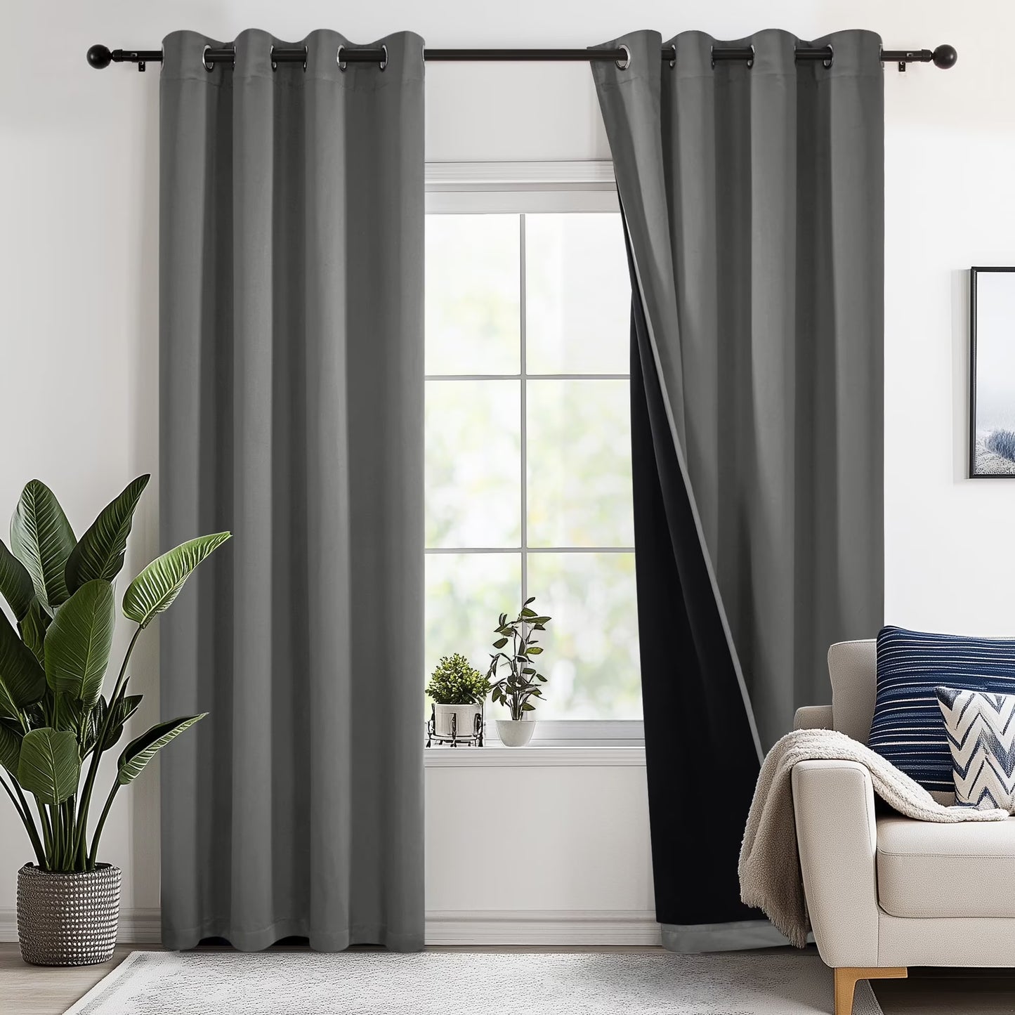 Total Blackout Curtains for Living Room, Thermal Insulated, 2 Panels, 52"X84", Dark Gray