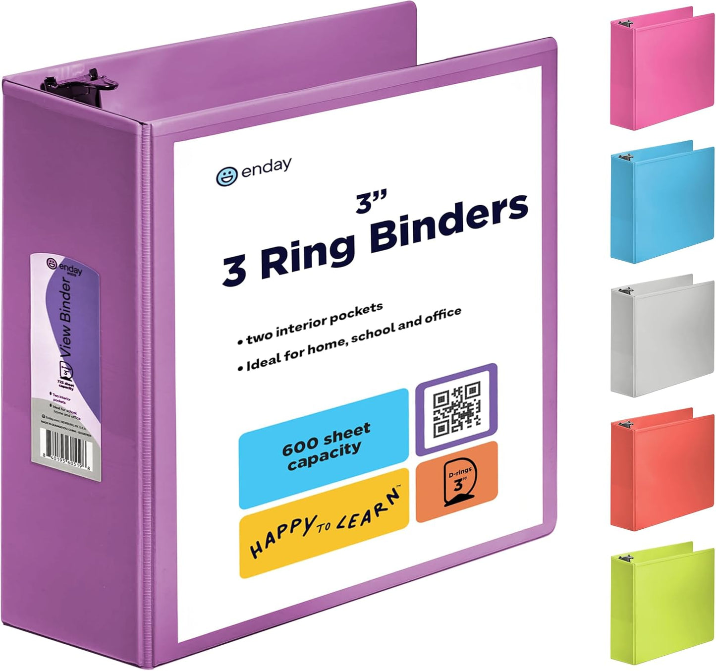 3 Inch Binder 3 Ring Binders Purple, Slant D-Ring 3” Clear View Cover with 2 inside Pockets, Heavy Duty Colored School Supplies Office and Home Binders – by