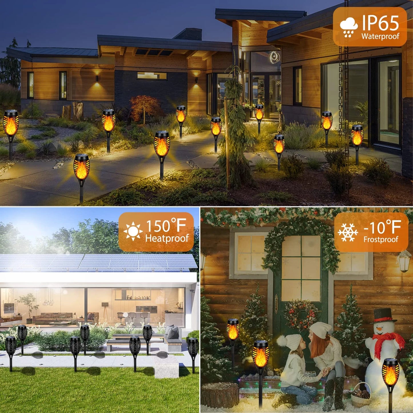8 Packs Solar Tiki Torch Lights with Flickering Flame, Waterproof H-Alloween Solar Lights Outdoor, Solar H-Alloween Pathway Lights, H-Allowee Decor Lights for Garden, Lawn, Patio, Yard