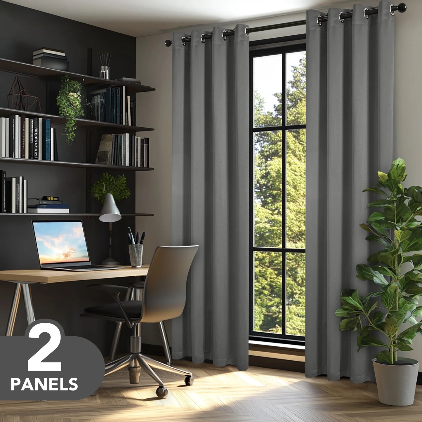 Total Blackout Curtains for Living Room, Thermal Insulated, 2 Panels, 52"X84", Dark Gray