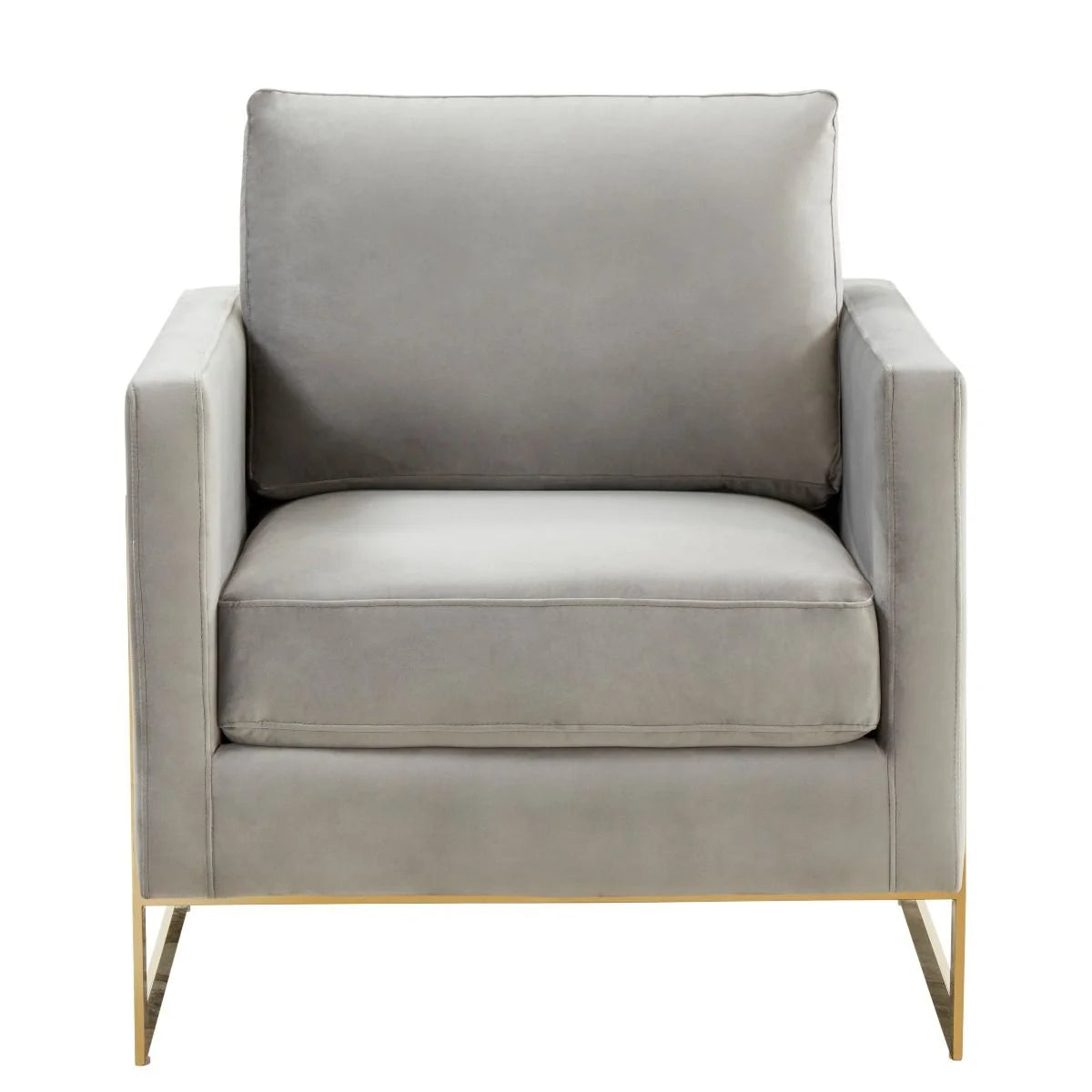 Accent Arm Chair Upholstered in Velvet with Gold Stainless Steel Sled Base and Removable Back and Seat Cushion No Assembly for Home, Bedroom, Office Lincoln Collection in Light Grey