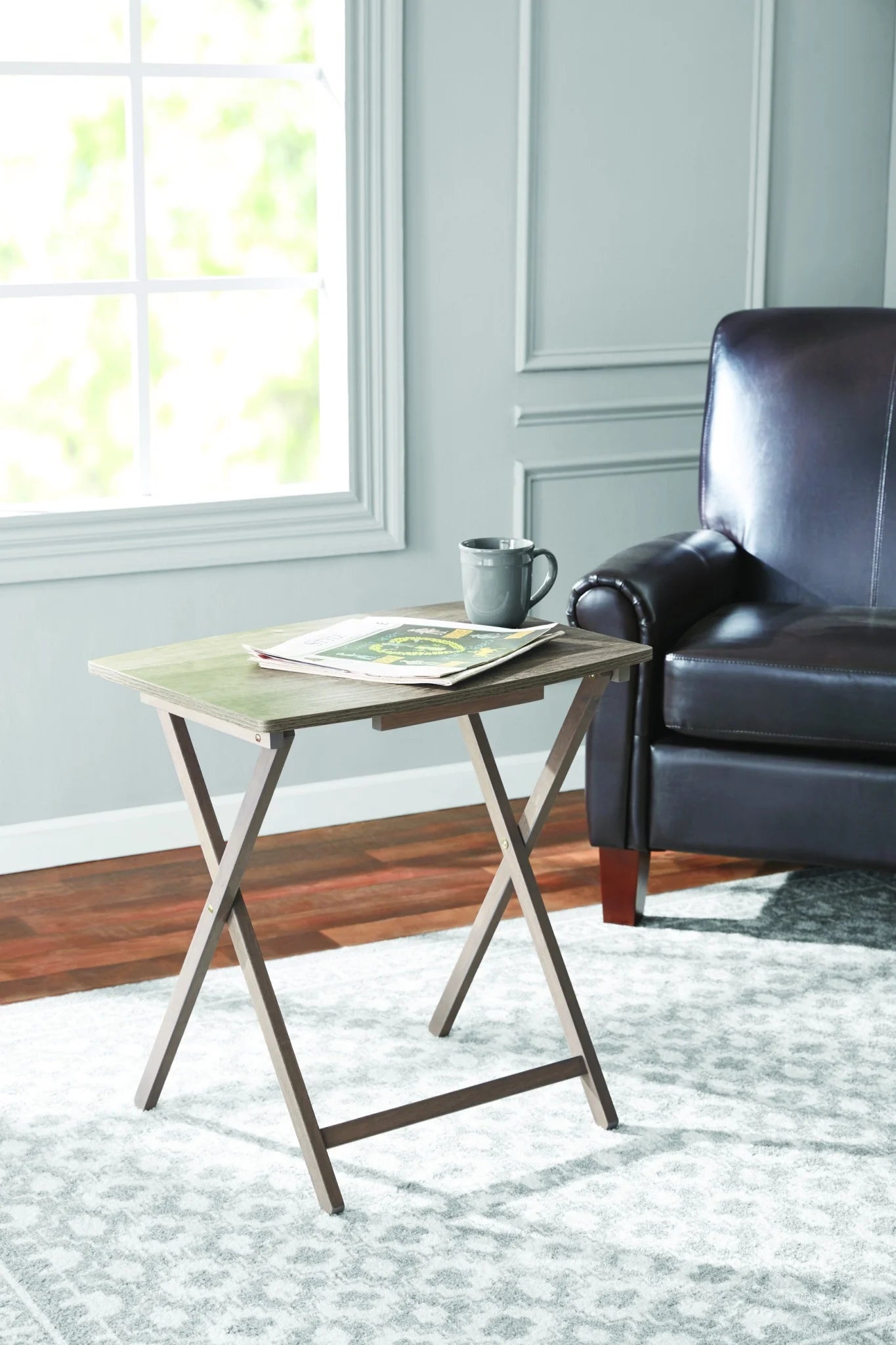 Modern Indoor Folding XL Oversized Tray Table in Rustic Gray L23.5 X W18 X H26 Inches.