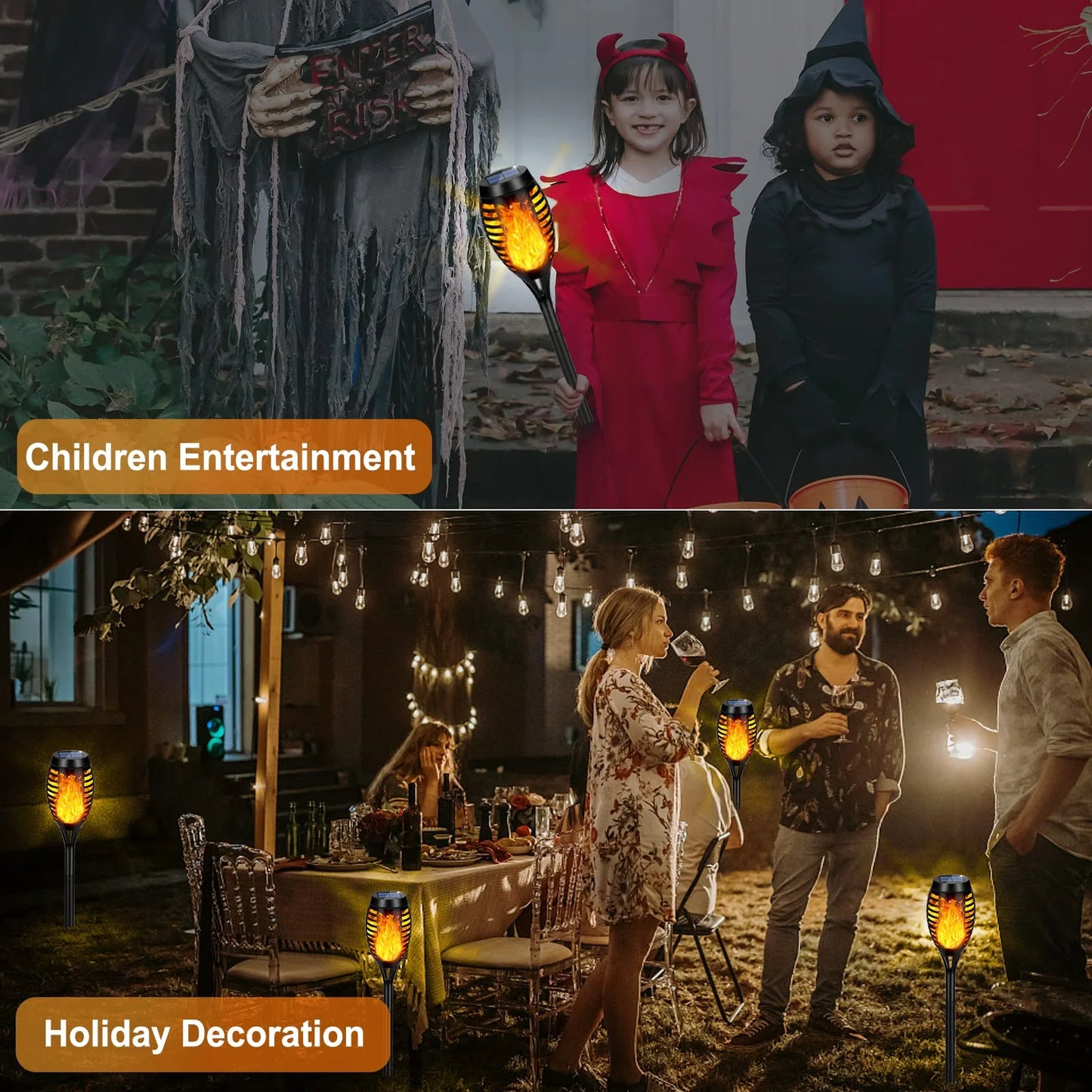 8 Packs Solar Tiki Torch Lights with Flickering Flame, Waterproof H-Alloween Solar Lights Outdoor, Solar H-Alloween Pathway Lights, H-Allowee Decor Lights for Garden, Lawn, Patio, Yard