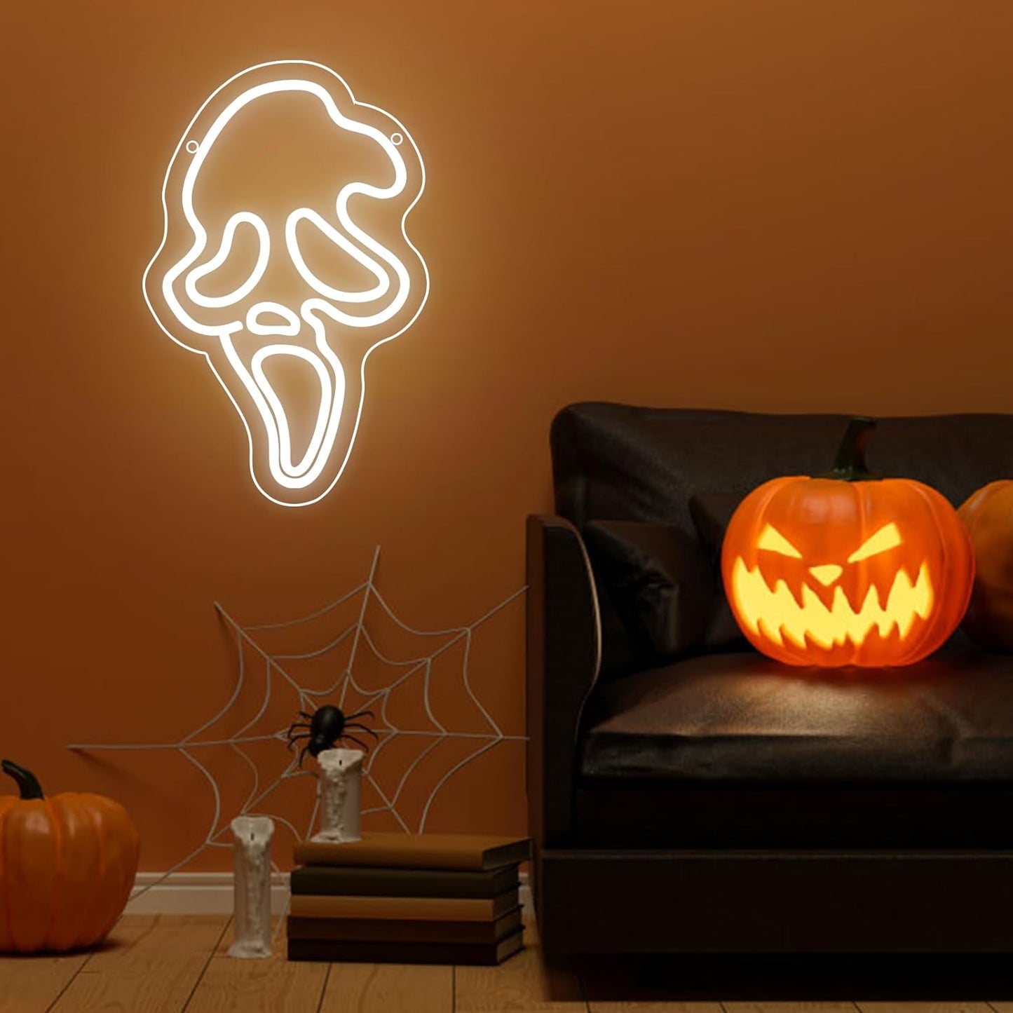 Ghost Face Neon Sign,Halloween Skull Neon Light for Bedroom,Game Room, Mancave, Bar Halloween Party Gifts