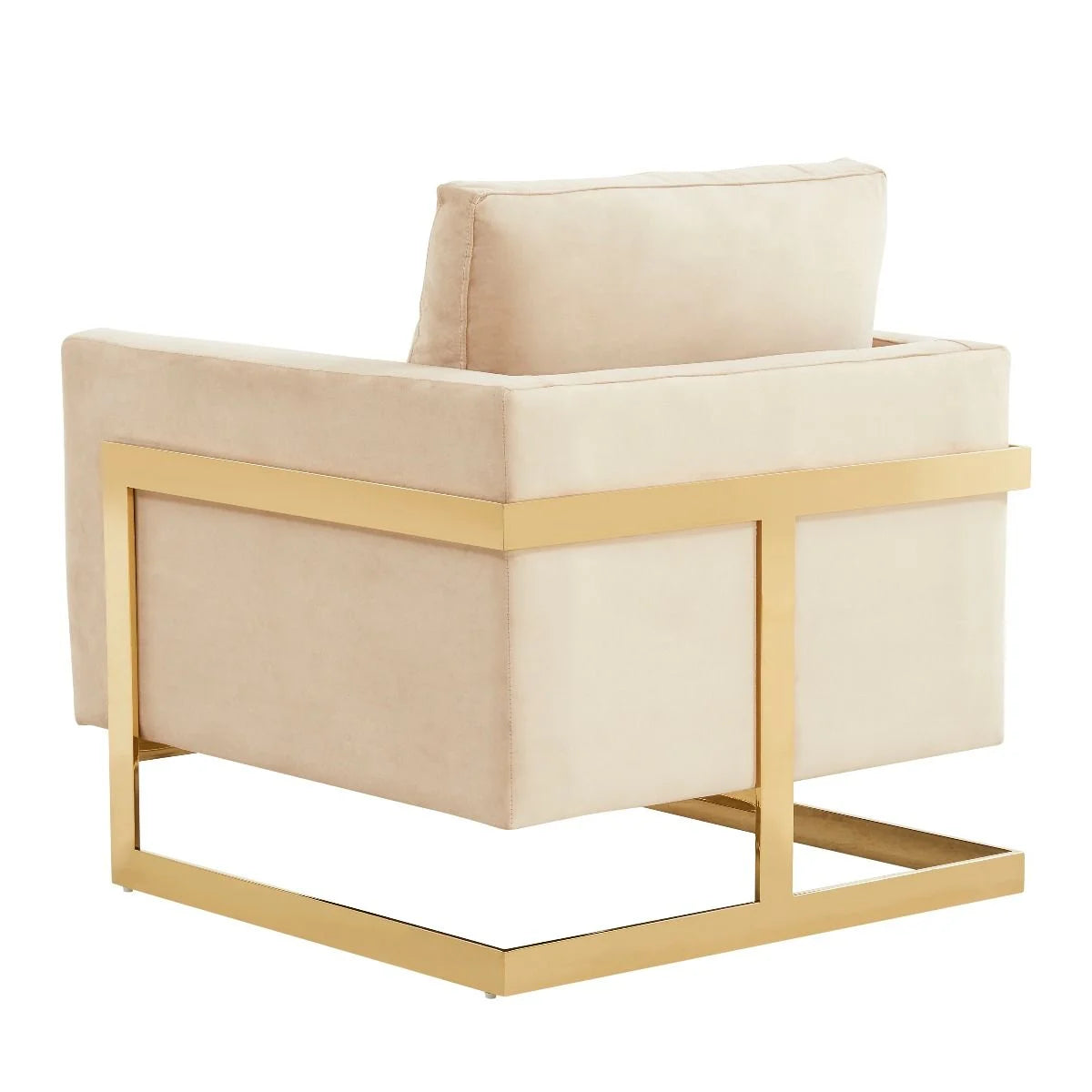 Accent Arm Chair Upholstered in Velvet with Gold Stainless Steel Sled Base and Removable Back and Seat Cushion No Assembly for Home, Bedroom, Office Lincoln Collection in Beige