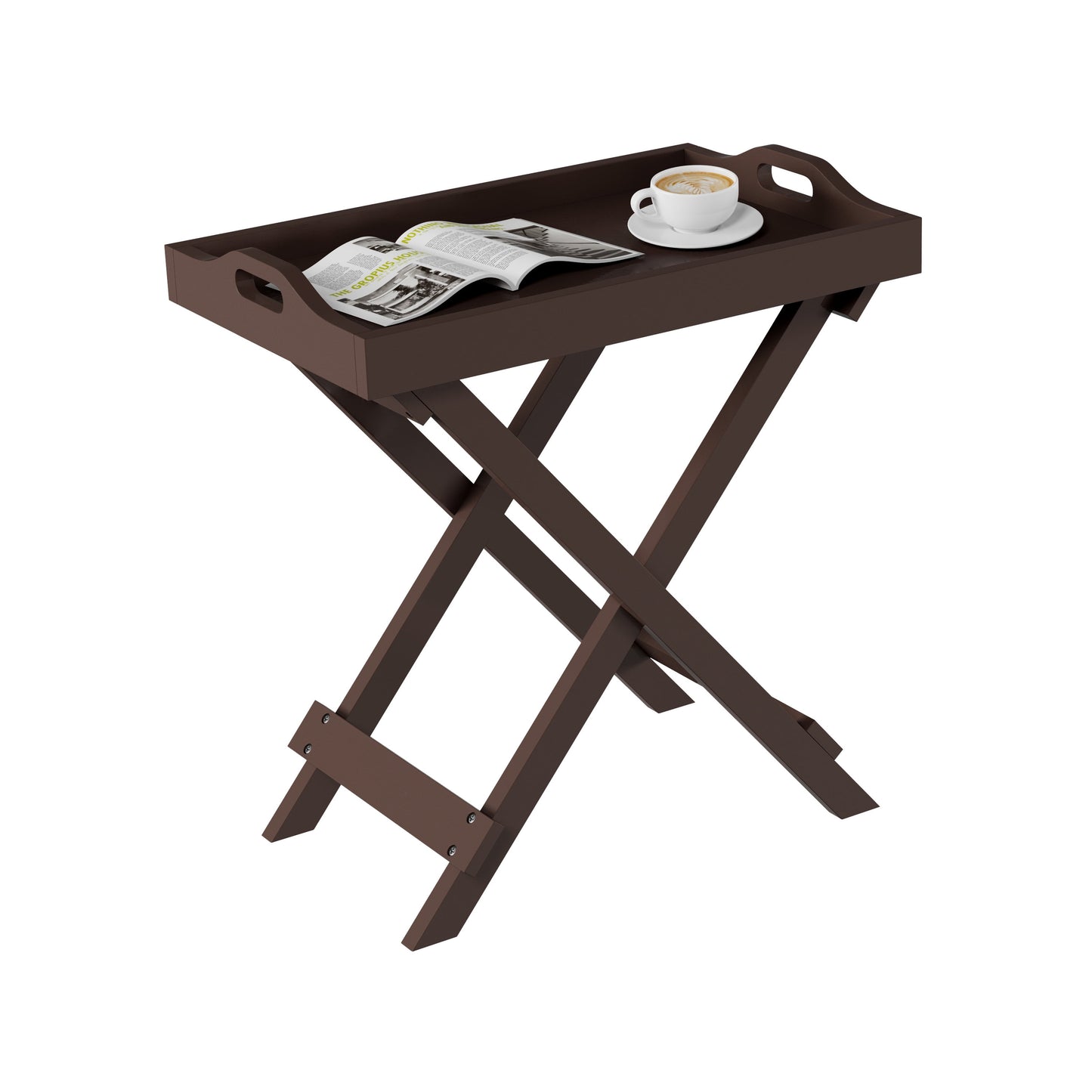 Folding TV Tray Table - Contemporary Side Table with Removable Tray Top (Brown)