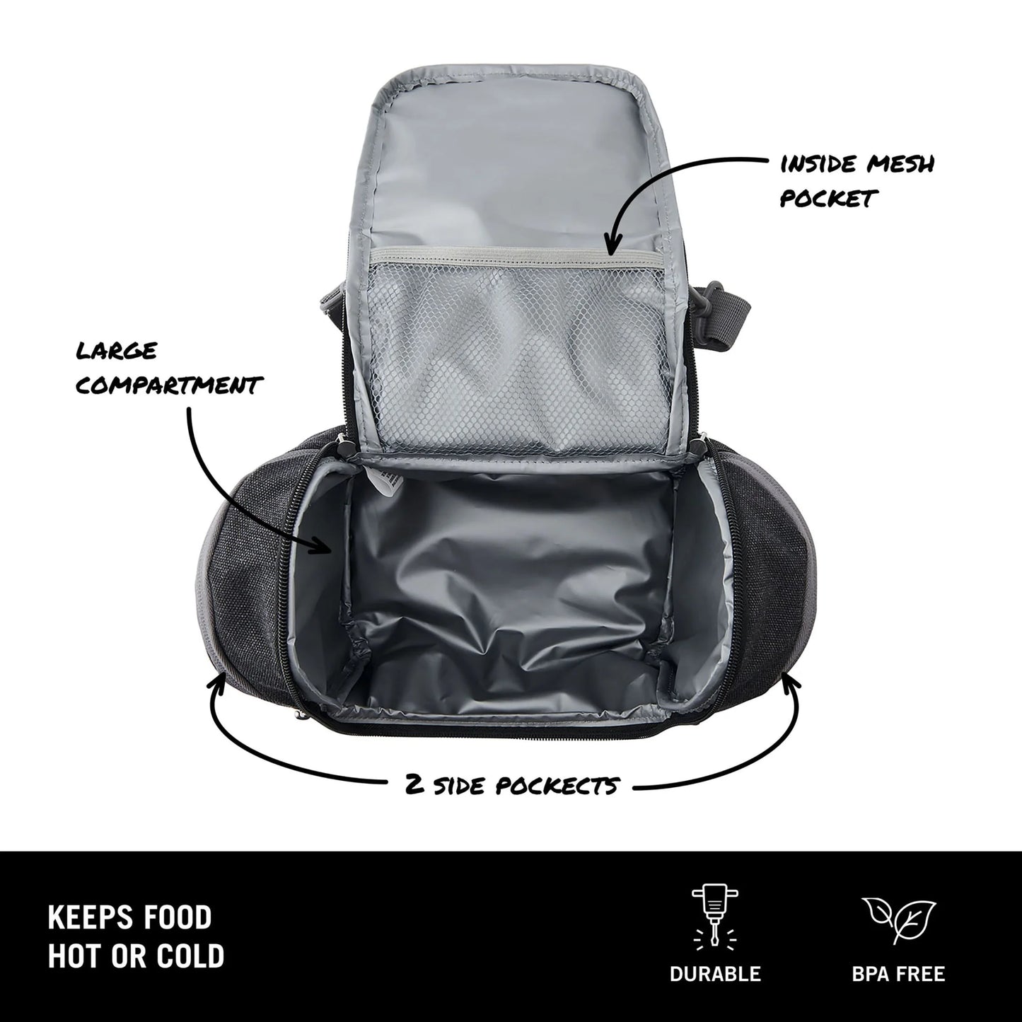 (2 Pack) Oxford All Day Adult Reusable Lunch Bag Black