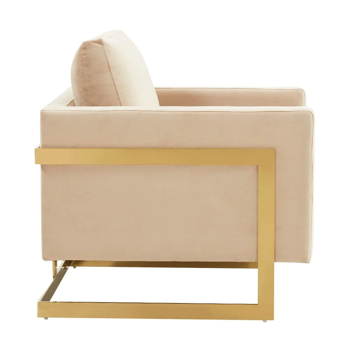 Accent Arm Chair Upholstered in Velvet with Gold Stainless Steel Sled Base and Removable Back and Seat Cushion No Assembly for Home, Bedroom, Office Lincoln Collection in Beige