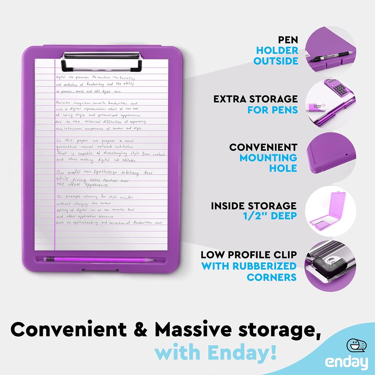 Clipboard with Storage Purple, Letter Size Storage Clipboard with Compartments Case for Nurse Teachers Plastic Translucent Holds 100 Sheets Also Avail. in Green, Pink, Red, Blue, Grey, Black-By