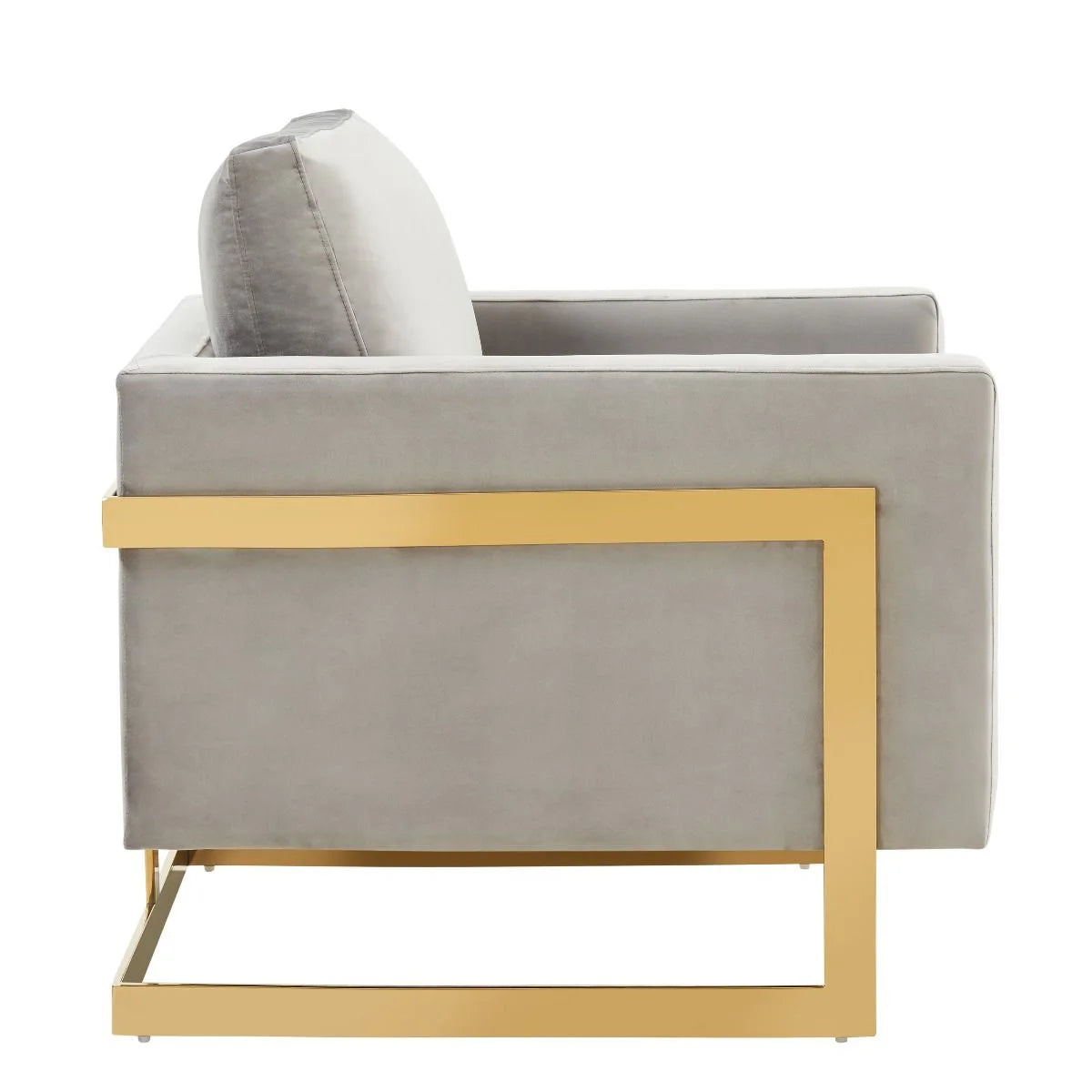 Accent Arm Chair Upholstered in Velvet with Gold Stainless Steel Sled Base and Removable Back and Seat Cushion No Assembly for Home, Bedroom, Office Lincoln Collection in Light Grey