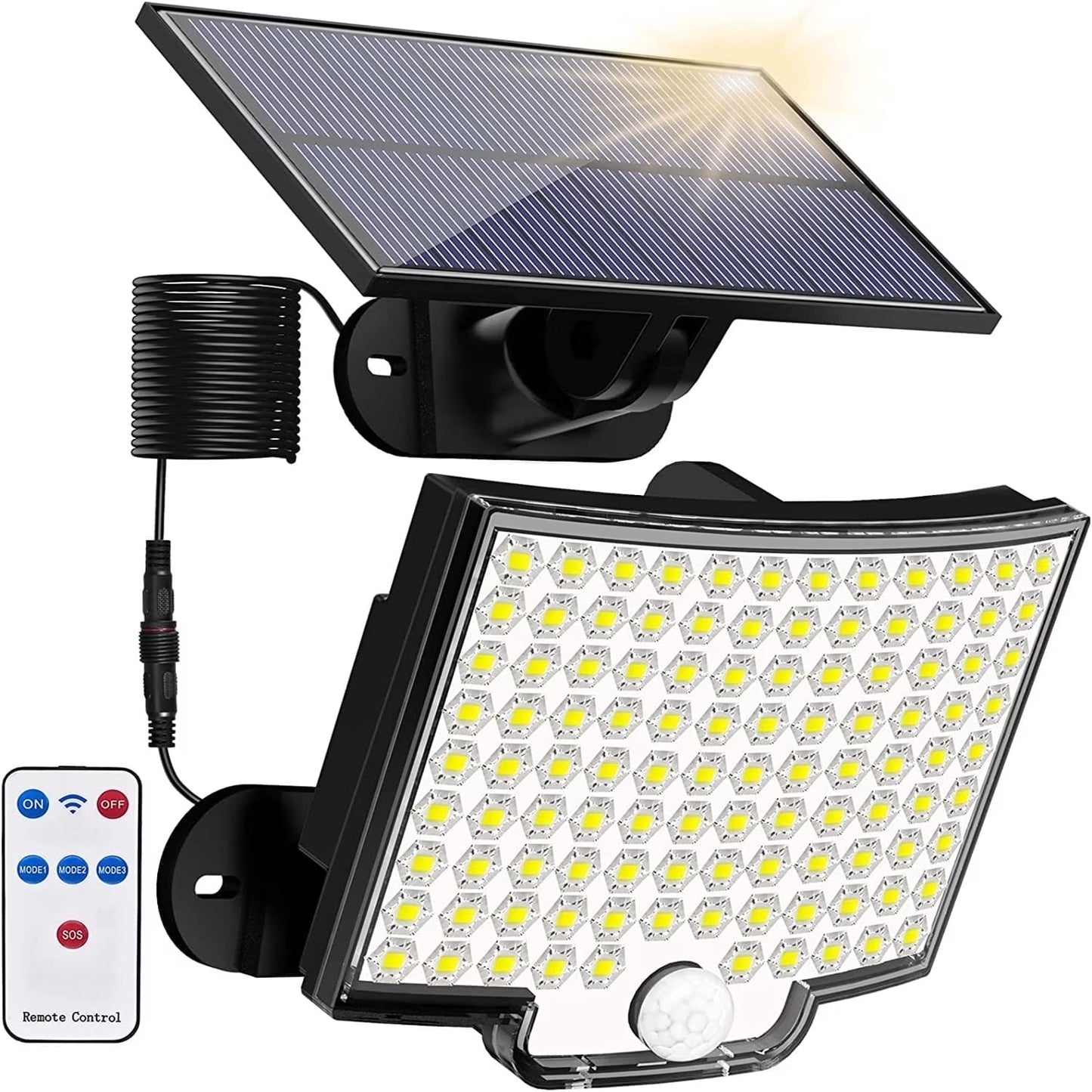 Solar Lights Outdoor, 3000LM Solar Flood Light with Remote Control Waterproof Solar Motion Sensor Lights Outdoor, 270° Wide Angle Illumination Security Light Garage Yard Garden Patio