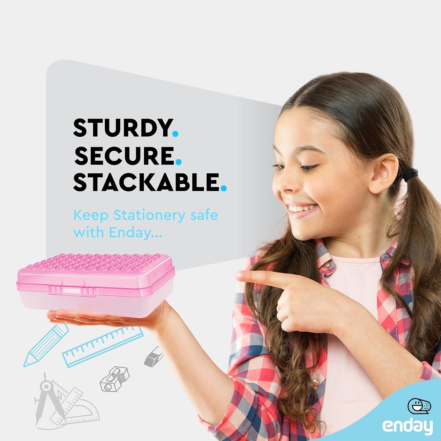 Pencil Box Pink, Plastic Small Dots Pencil Case, School Storage Utility Supplies Box Organizer with Snap Closure for Kids and Adults Also Available in Green, Grey, Purple, Red, Blue, 1 PK