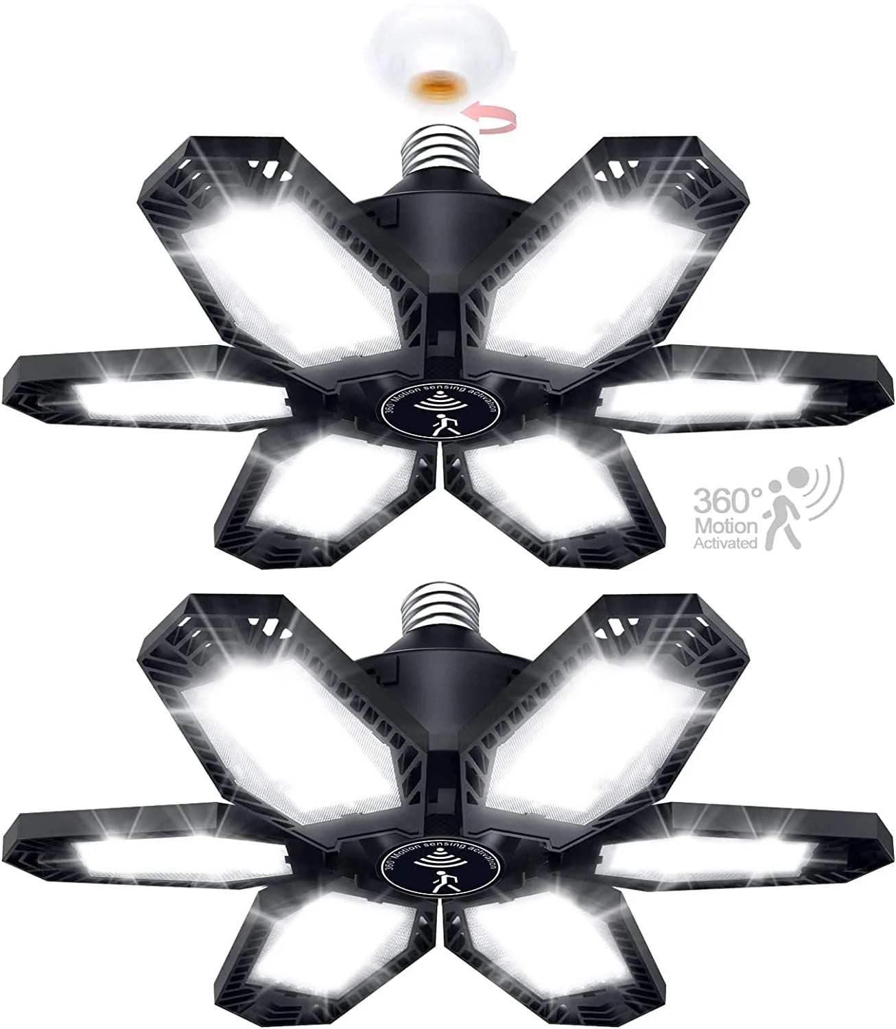 Motion Sensor Garage Light 2 Pack 150W Deformable LED Garage Lights Sensor Bright Garage Lights Motion Activated LED Shop Light with 6 Adjustable Wings for Garage Basement Attic Shop Workshop