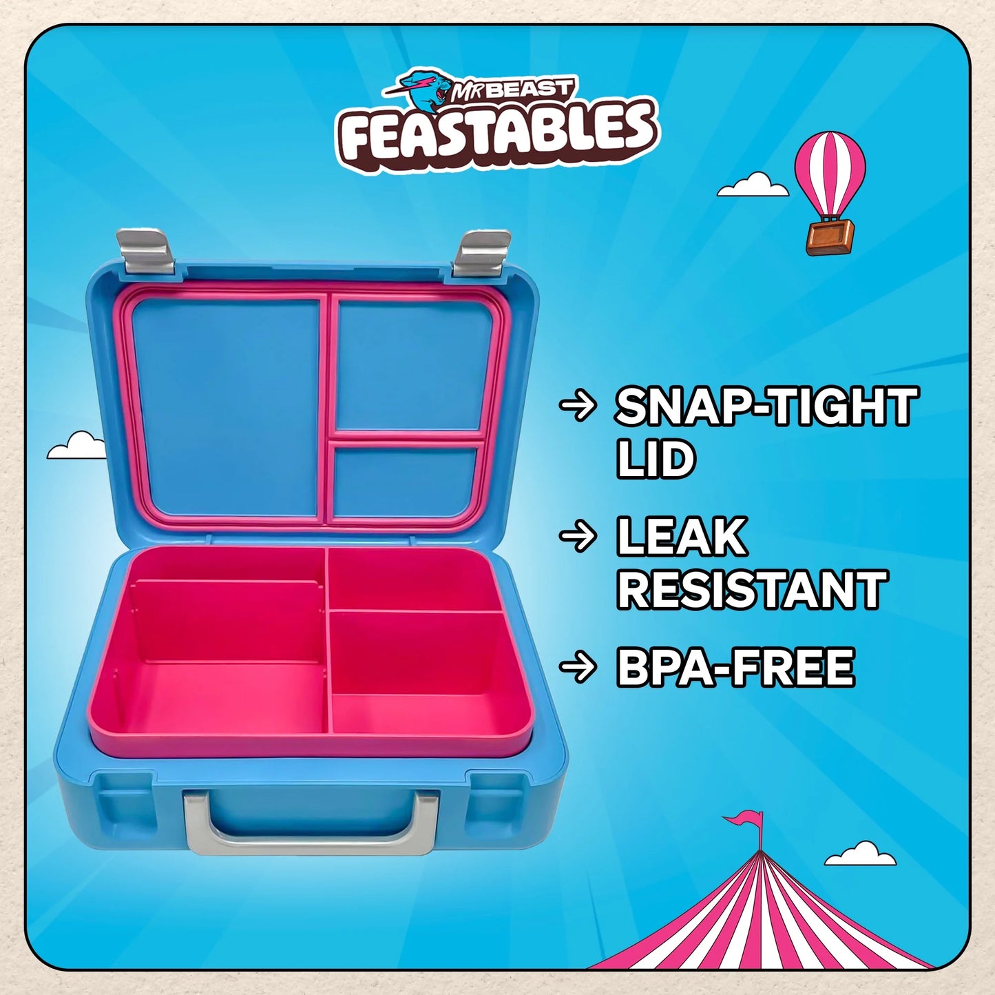 Mrbeast World'S Coolest Collectible Lunch Box, Bpa-Free, Blue/Pink