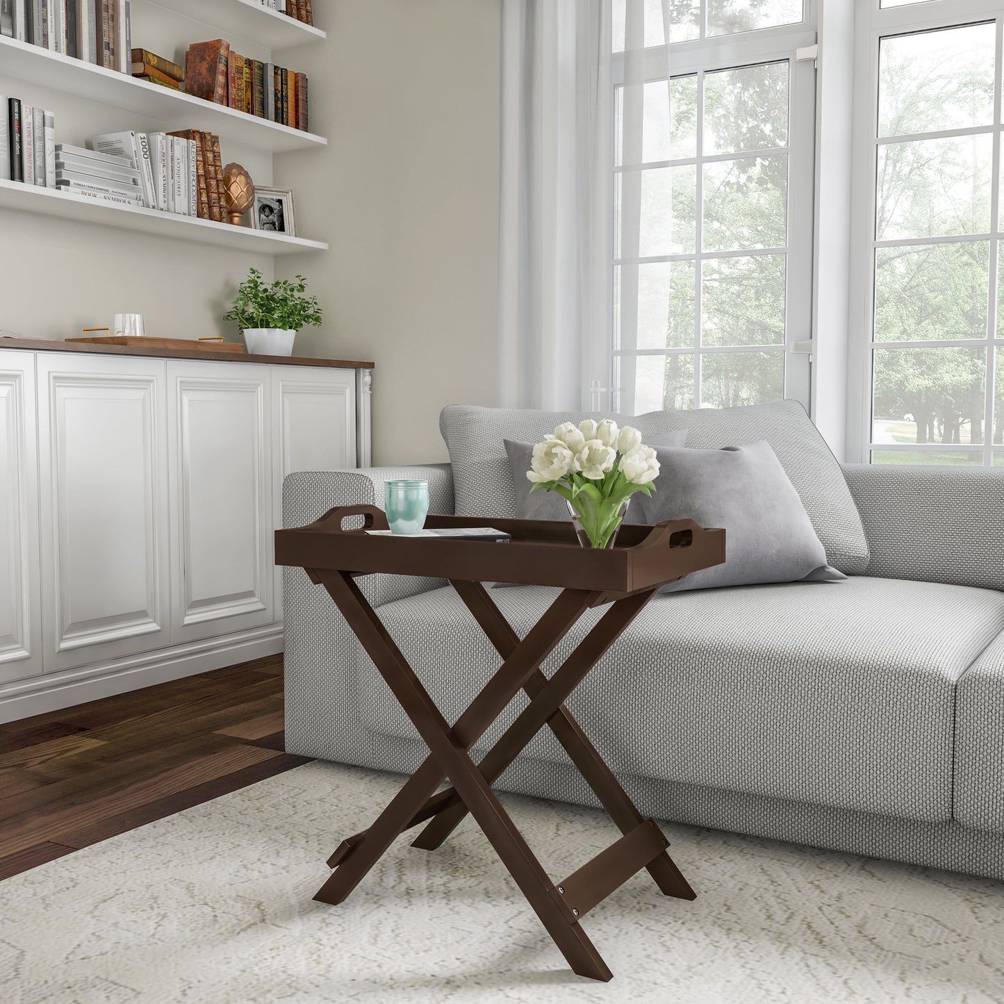 Folding TV Tray Table - Contemporary Side Table with Removable Tray Top (Brown)