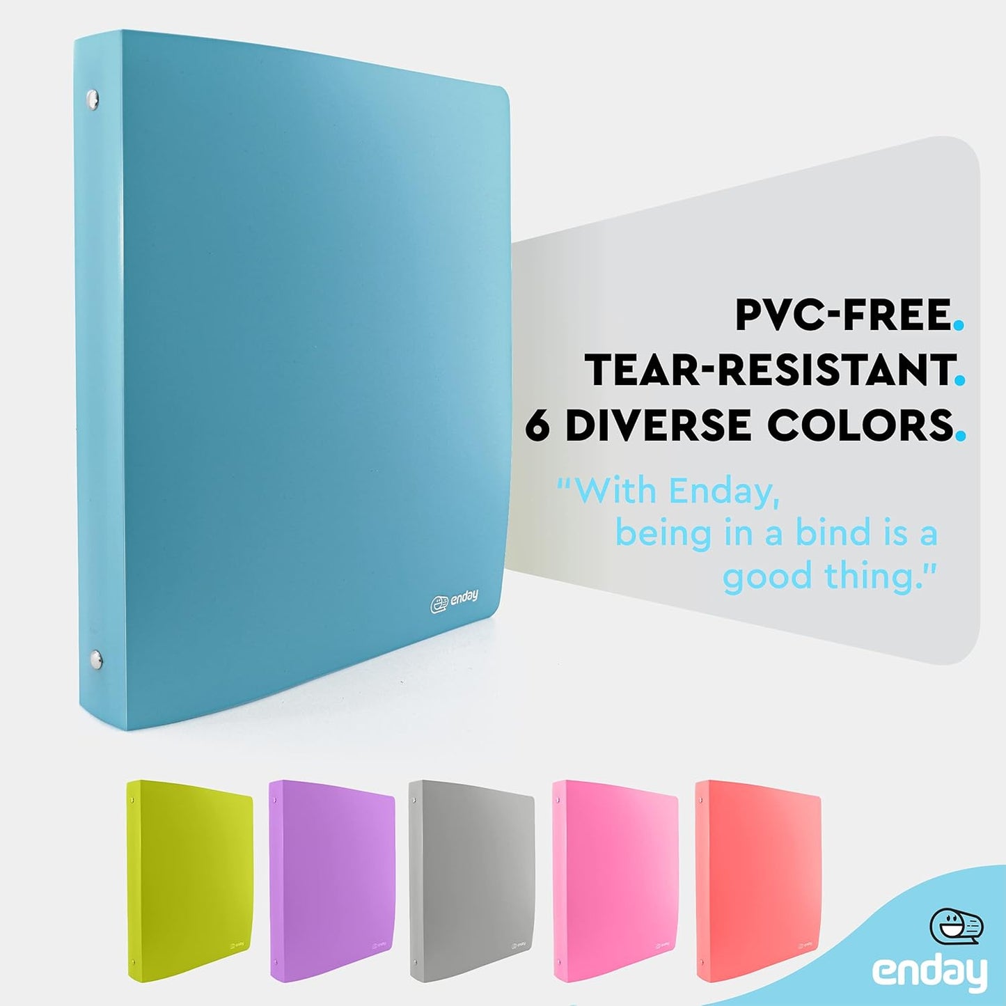 1 Inch Binders 3 Ring Blue, 1” Soft Plastic Flexible Cover round Ring with a Pocket Binder, Holds 175 Sheets, School Supplies Available in Pink, Purple, Red, Green, Grey, 2 PK – by