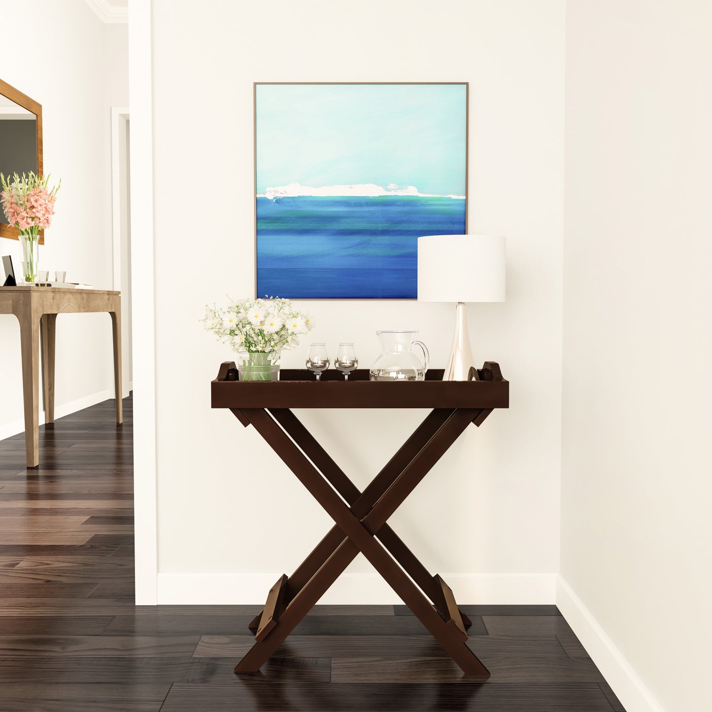 Folding TV Tray Table - Contemporary Side Table with Removable Tray Top (Brown)