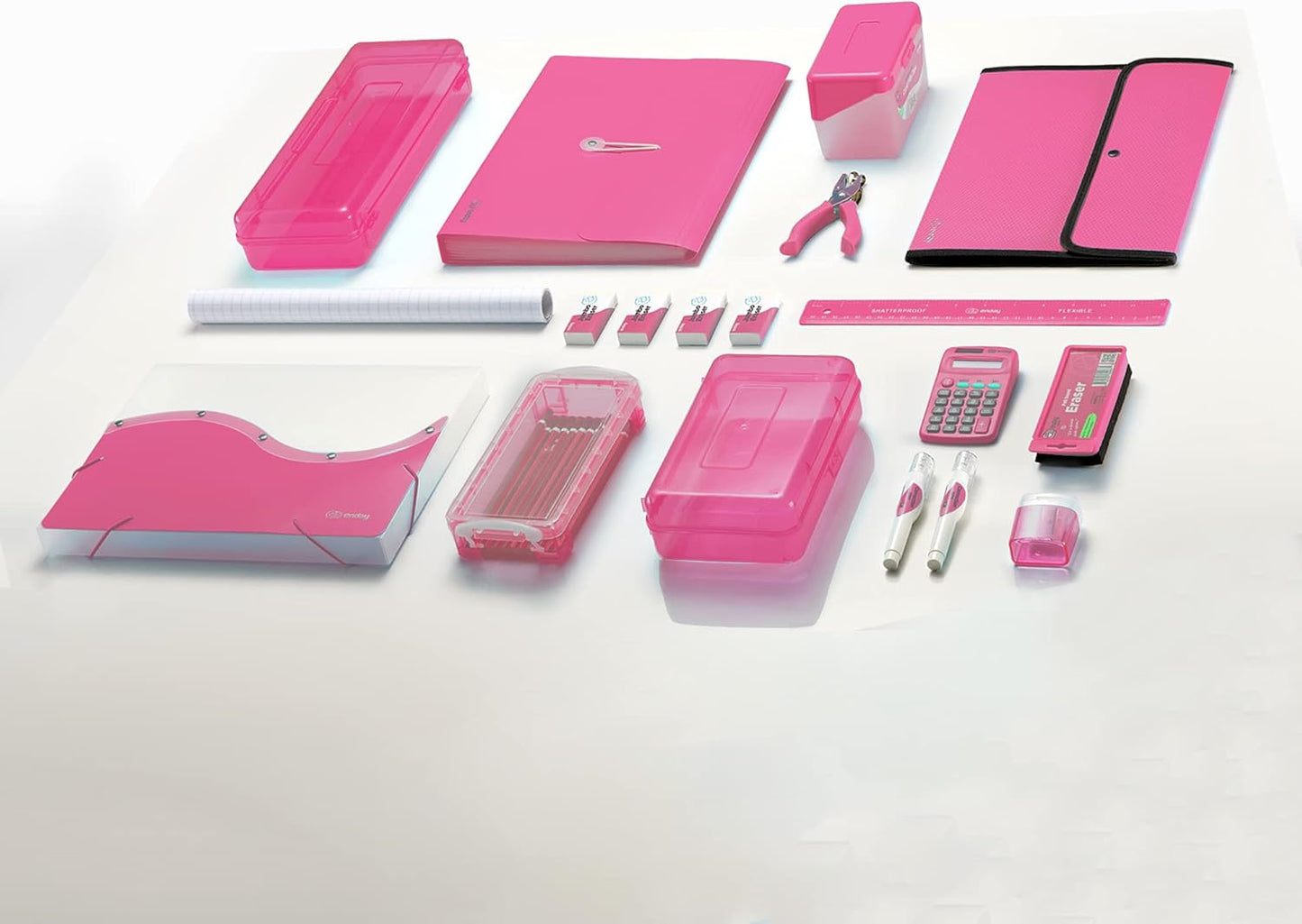 Pencil Box Pink, Plastic Small Dots Pencil Case, School Storage Utility Supplies Box Organizer with Snap Closure for Kids and Adults Also Available in Green, Grey, Purple, Red, Blue, 1 PK