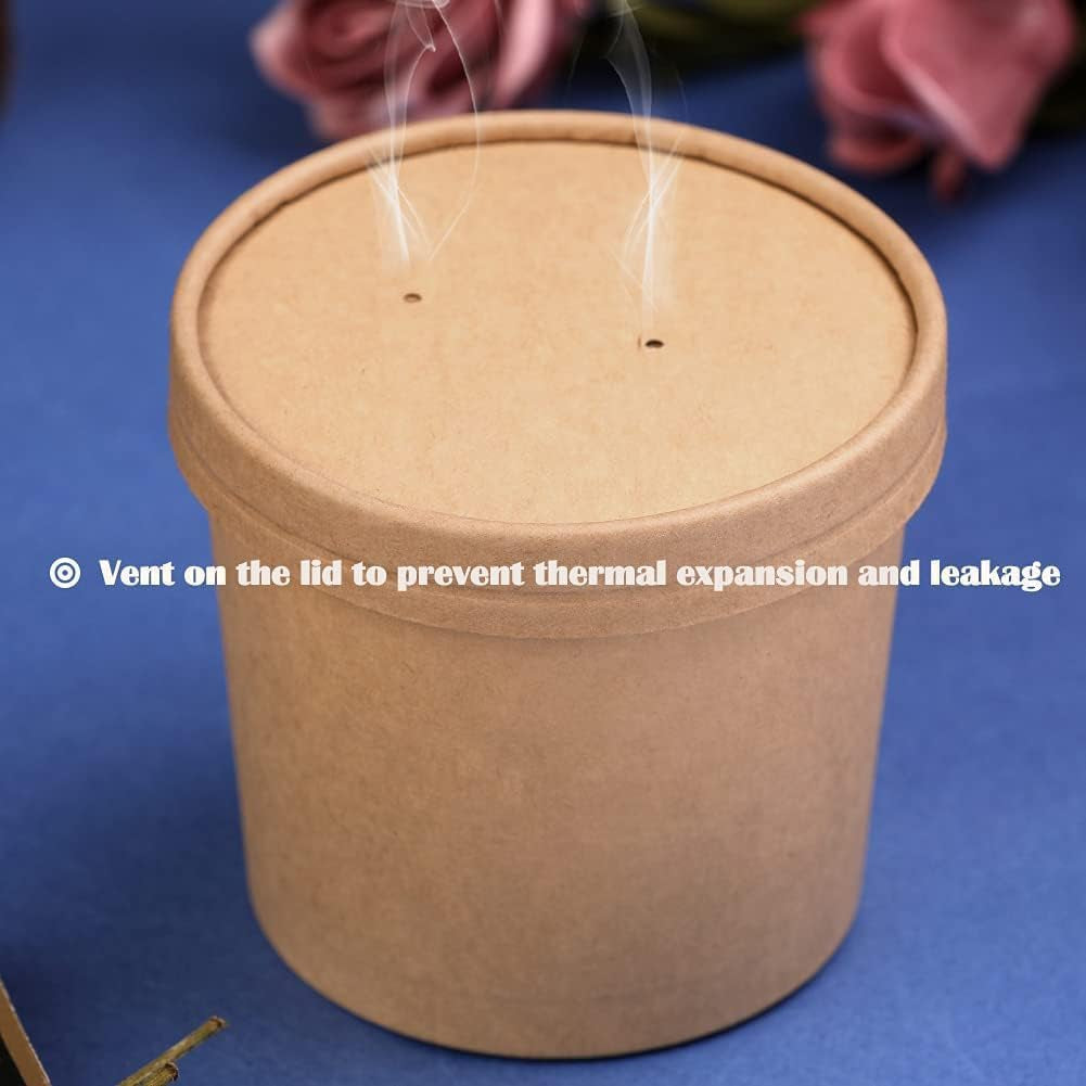 50 Pack 12 Oz Paper Soup Cups with Lids, Disposable Kraft Paper Bowls, Paper Soup Containers to Go, Ice Cream Containers for Dessert Yogurt Ice Cream
