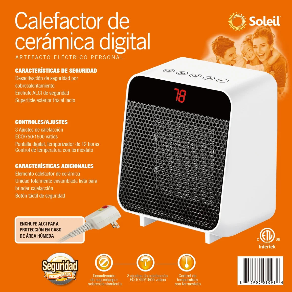 Soleil Electric Digital Ceramic Heater 1500W Indoor White PTC-916W
