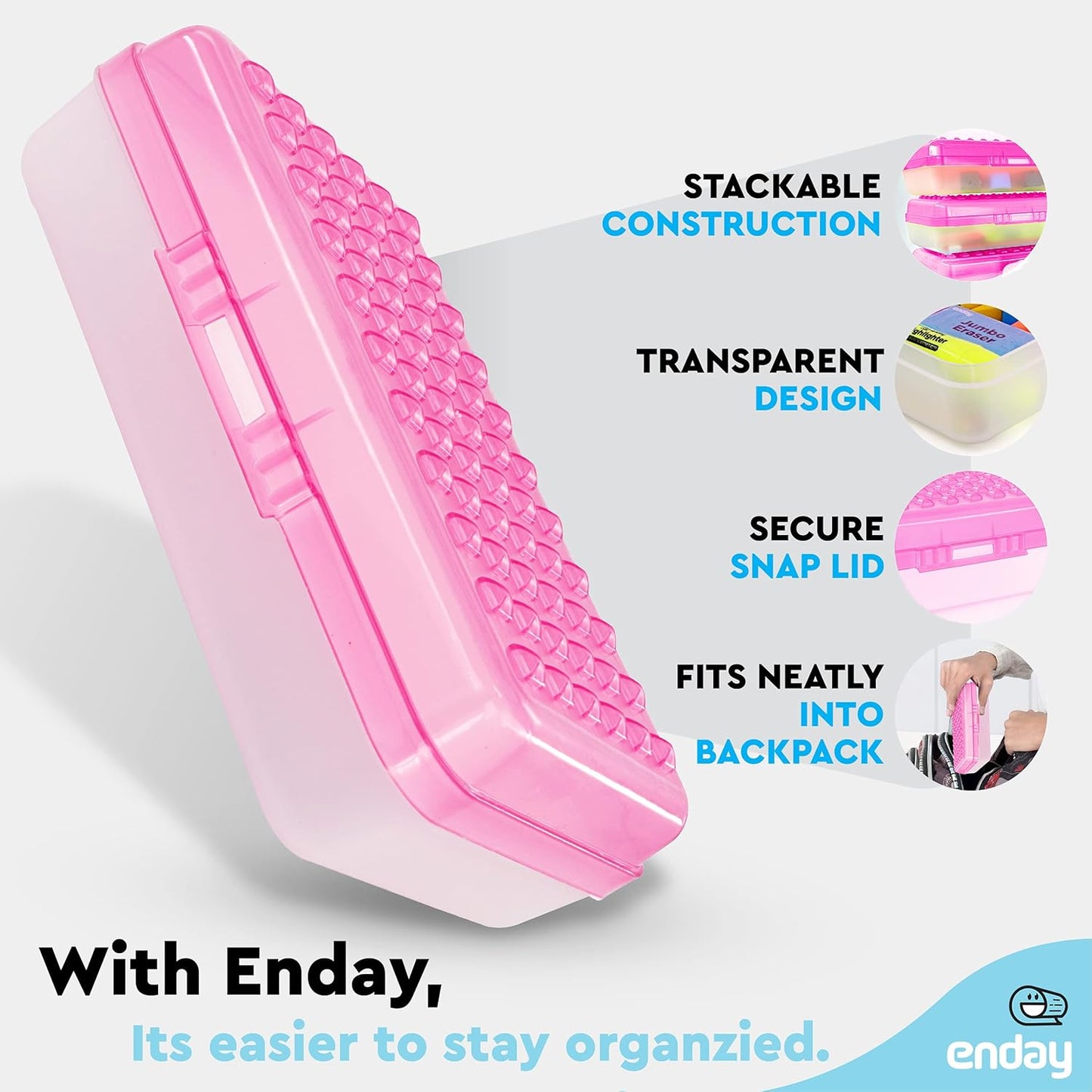 Pencil Box Pink, Plastic Small Dots Pencil Case, School Storage Utility Supplies Box Organizer with Snap Closure for Kids and Adults Also Available in Green, Grey, Purple, Red, Blue, 1 PK