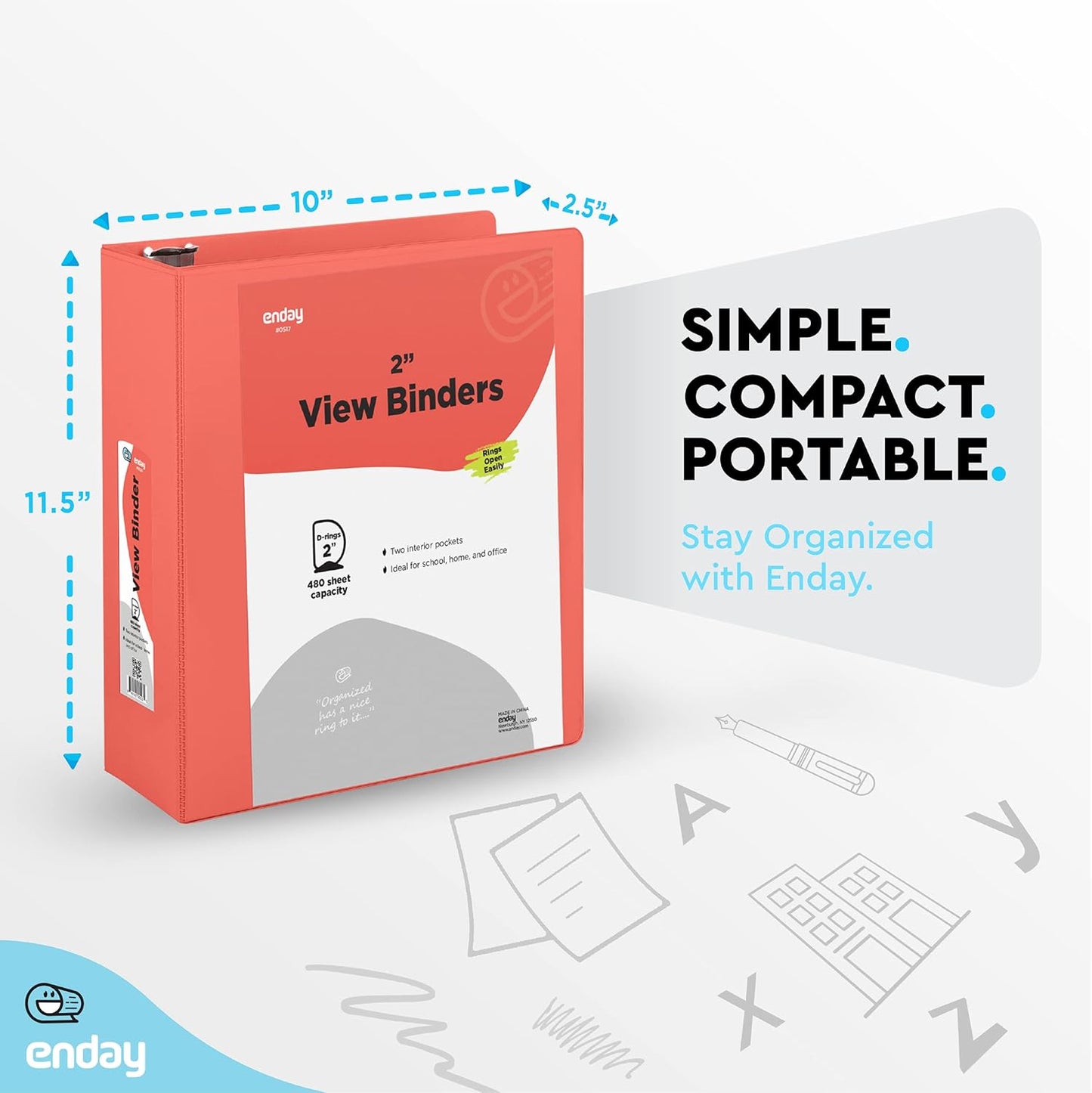 2 Inch 3 Ring Binder 2” Red, Slant D-Ring 2 in Binder Clear View Cover with 2 inside Pockets, Heavy Duty Colored School Supplies Office and Home Binders – by