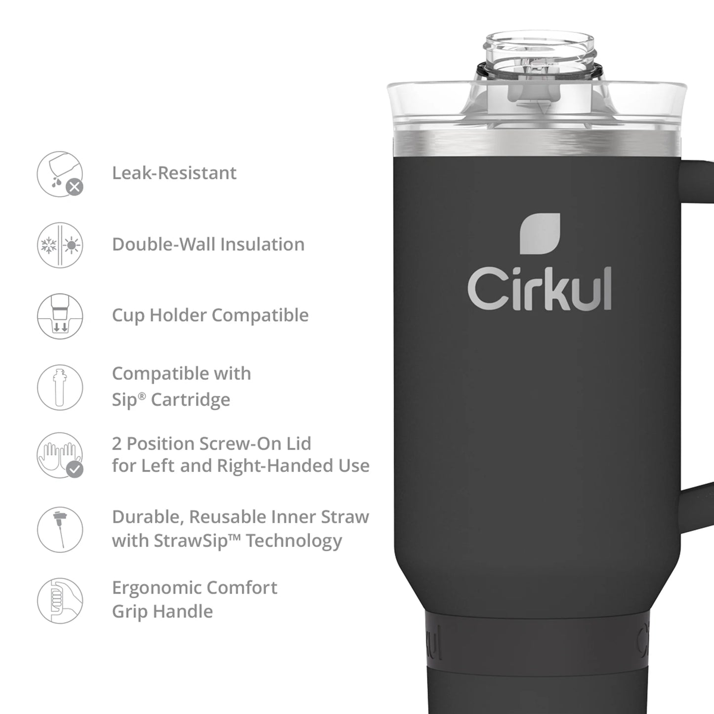 40Oz All-Day Strawsip Double-Wall Insulated Stainless Steel Tumbler with Handle, Carbon (Black)