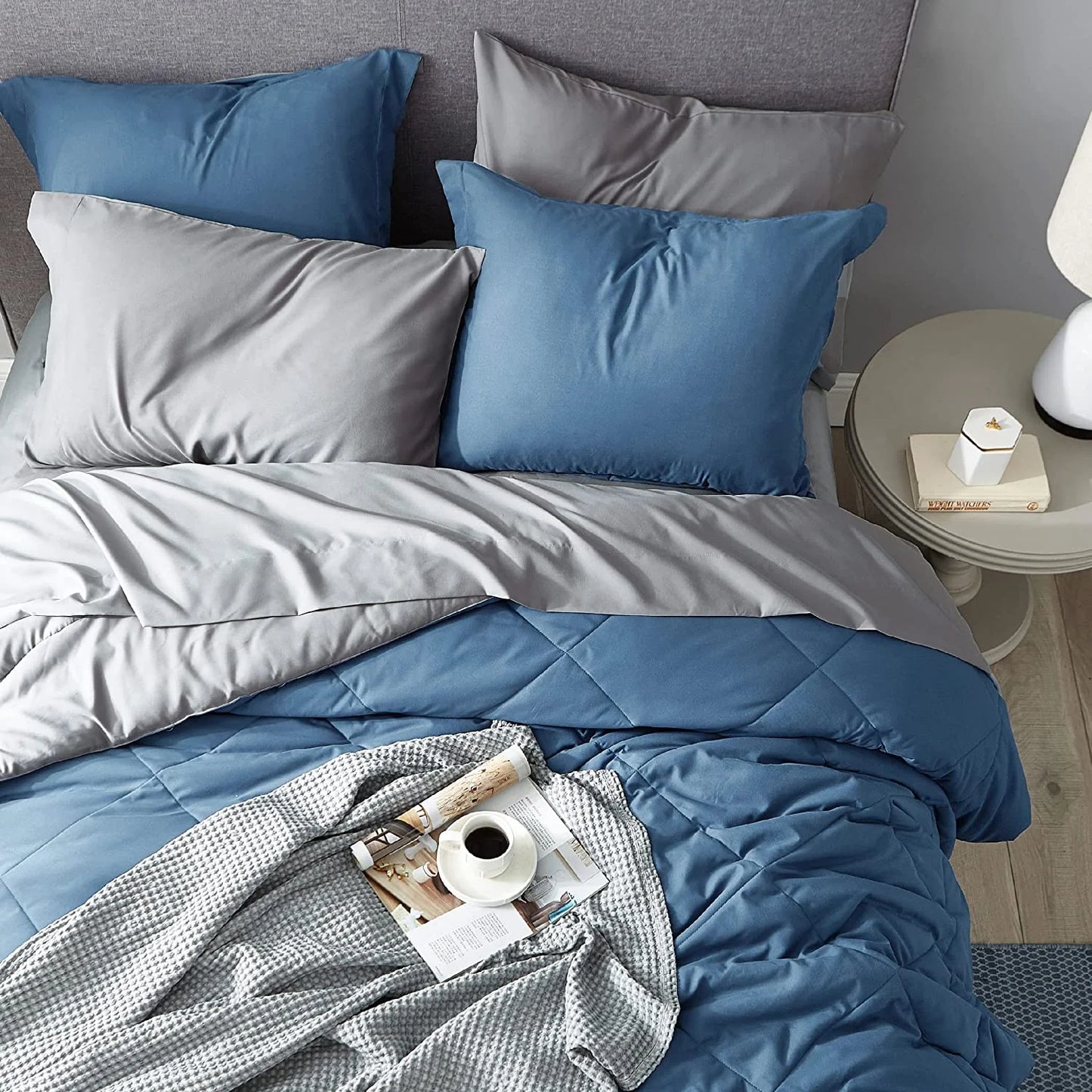 Blue Queen Comforter Set Queen - 7 Pieces Reversible Blue Bed in a Bag with Comforters, Sheets, Pillowcases & Shams, Queen Blue Bed Set