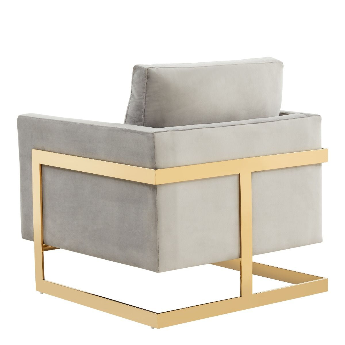 Accent Arm Chair Upholstered in Velvet with Gold Stainless Steel Sled Base and Removable Back and Seat Cushion No Assembly for Home, Bedroom, Office Lincoln Collection in Light Grey
