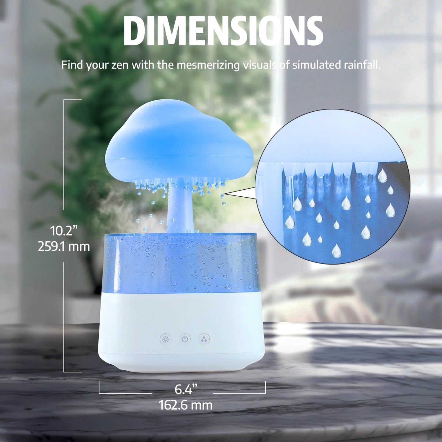 Rain Cloud Mood Lamp with Mist - USB Powered and Color Changing Lights, 5.63" Height