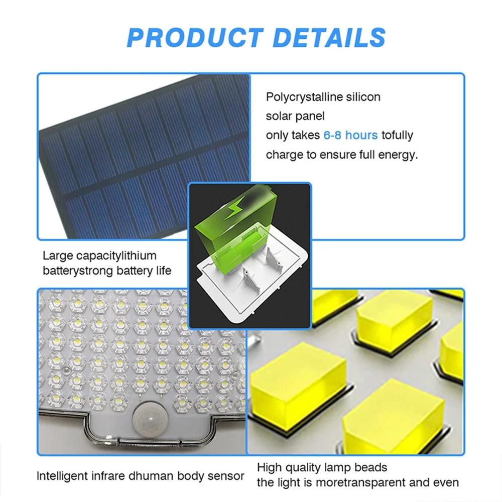 Solar Lights Outdoor, 3000LM Solar Flood Light with Remote Control Waterproof Solar Motion Sensor Lights Outdoor, 270° Wide Angle Illumination Security Light Garage Yard Garden Patio