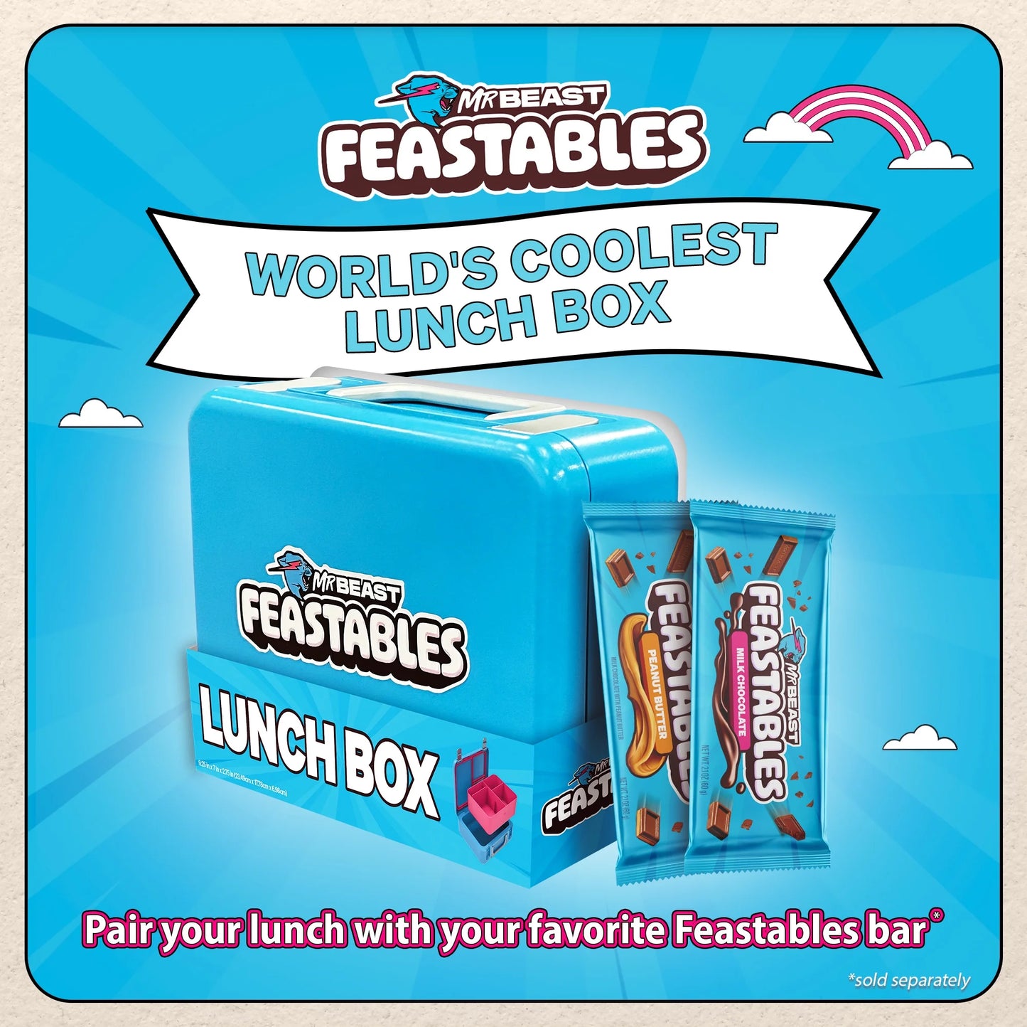 Mrbeast World'S Coolest Collectible Lunch Box, Bpa-Free, Blue/Pink