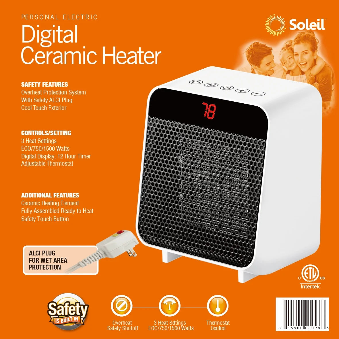 Soleil Electric Digital Ceramic Heater 1500W Indoor White PTC-916W
