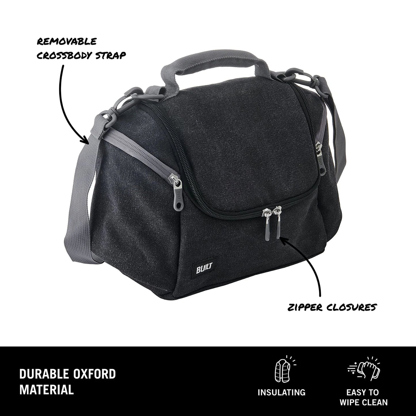(2 Pack) Oxford All Day Adult Reusable Lunch Bag Black