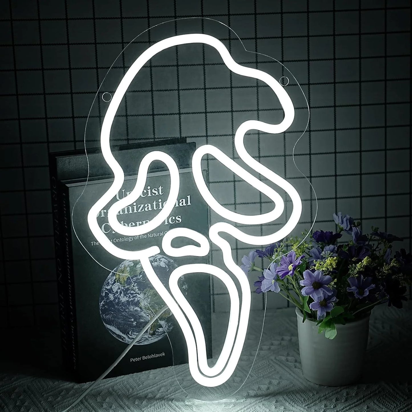 Ghost Face Neon Sign,Halloween Skull Neon Light for Bedroom,Game Room, Mancave, Bar Halloween Party Gifts