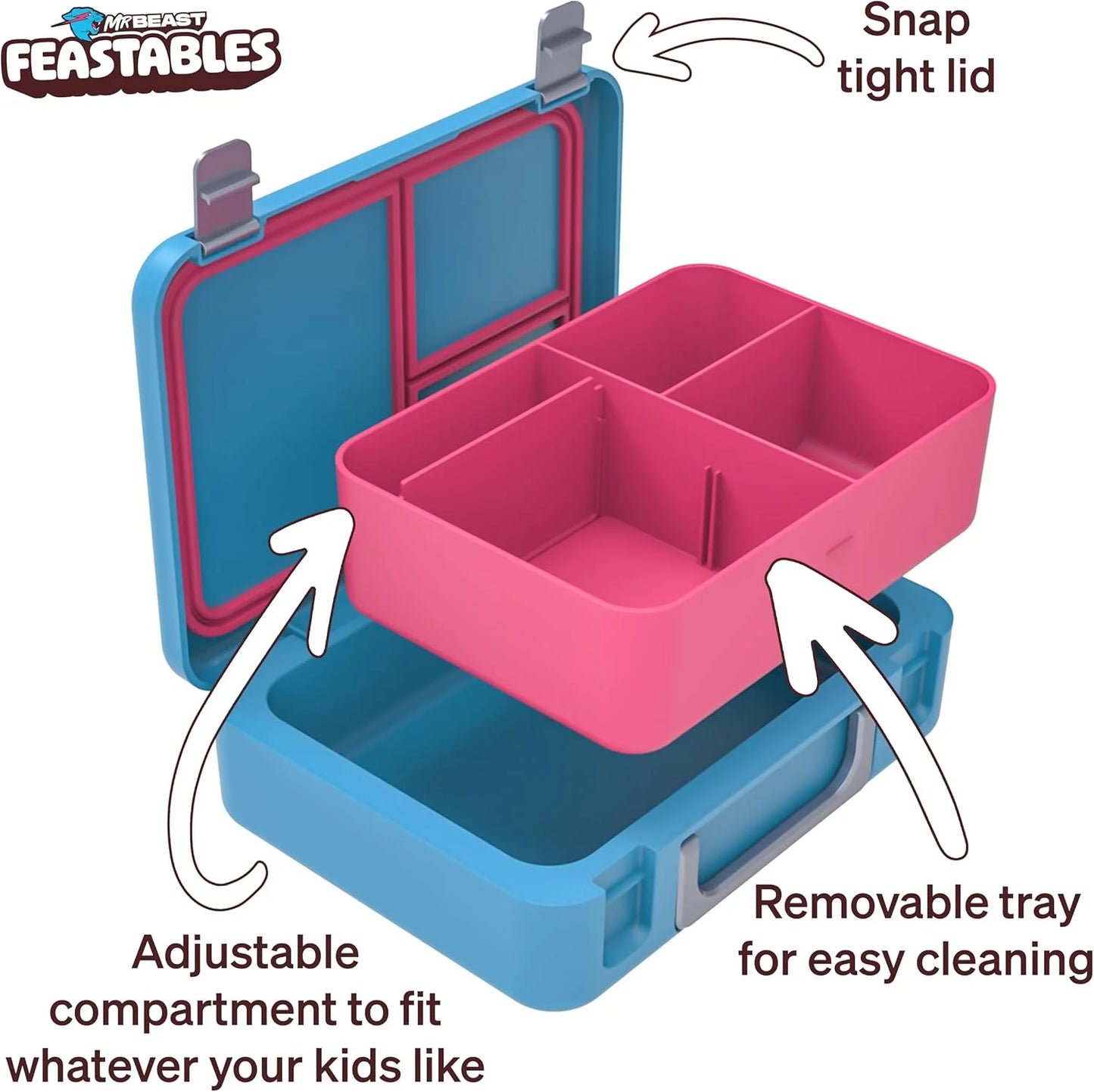 Mrbeast World'S Coolest Collectible Lunch Box, Bpa-Free, Blue/Pink