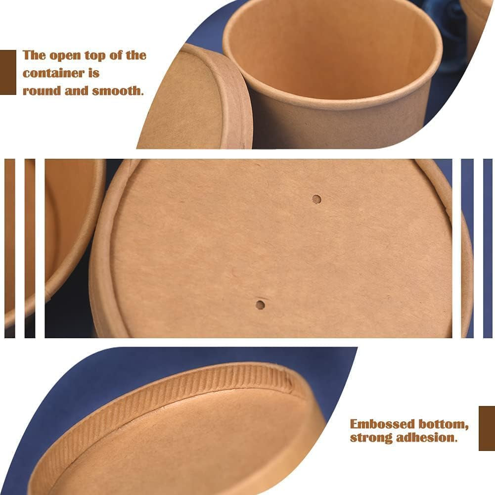 50 Pack 12 Oz Paper Soup Cups with Lids, Disposable Kraft Paper Bowls, Paper Soup Containers to Go, Ice Cream Containers for Dessert Yogurt Ice Cream