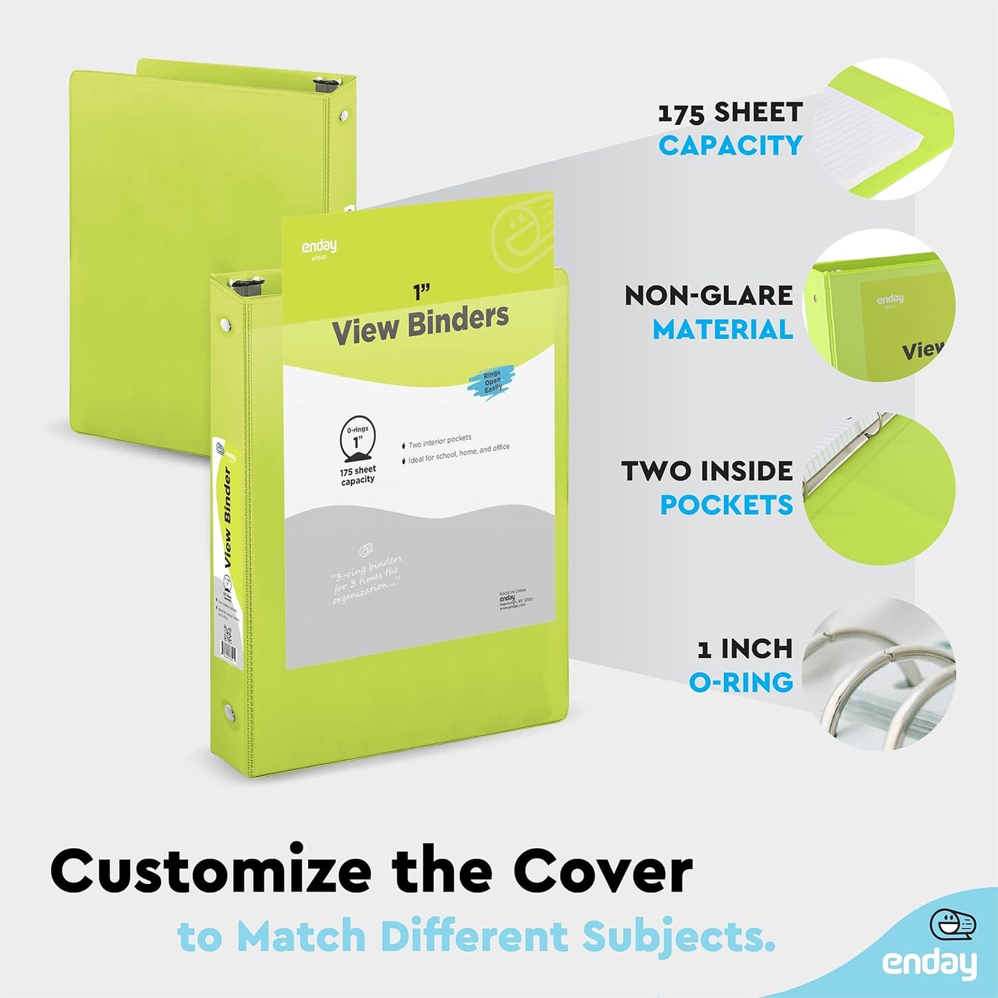 3 Ring Binder 1 Inch, 1” Clear View Cover with 2 inside Pockets round Ring Binder, Colored School Supplies Binders, in Grey, Pink, Blue, Purple, Green, and Red, Multicolor (6 PC) – by