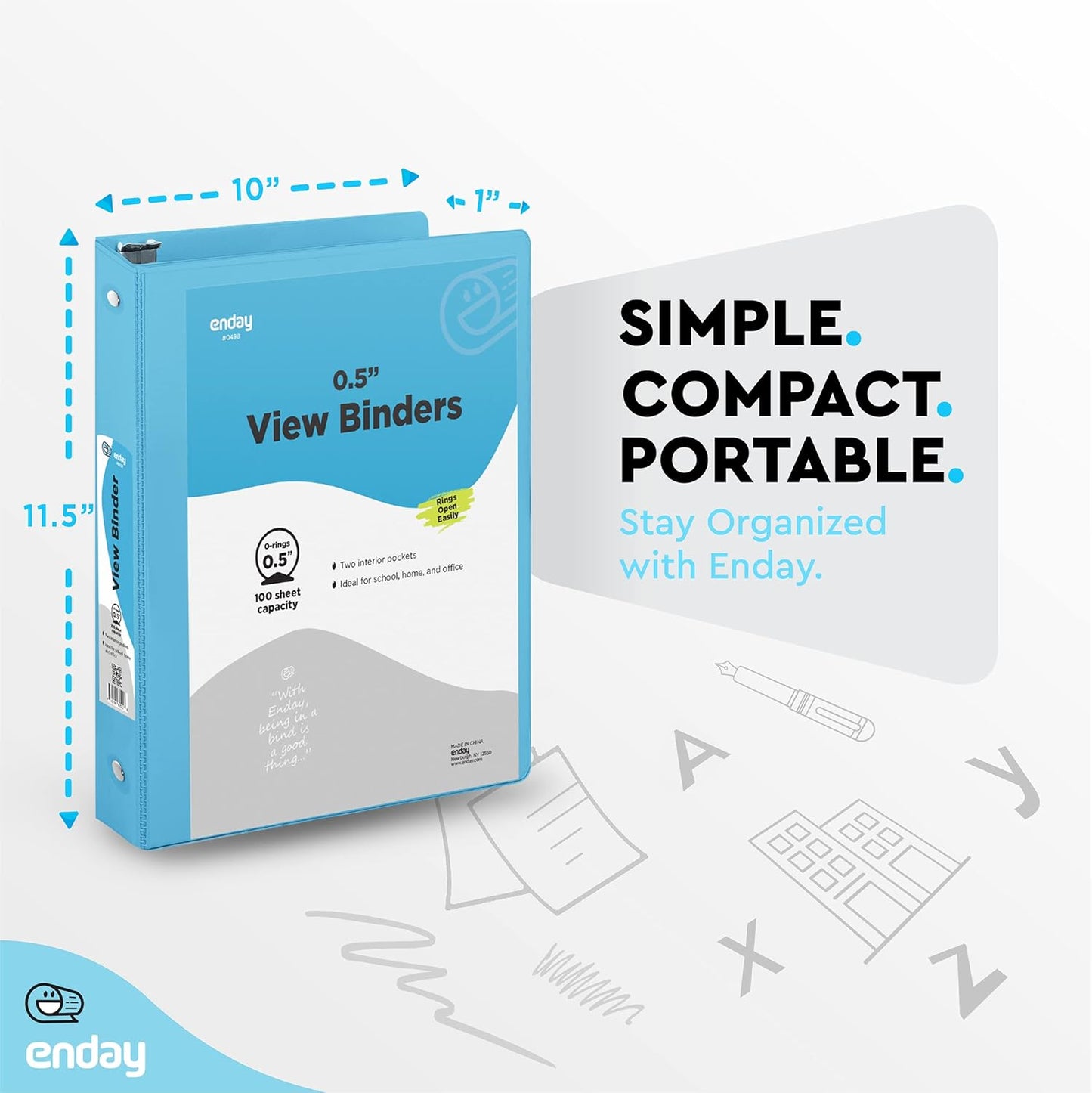 ½ Inch 3 Ring Binder .5 Inch Blue Clear View Cover with 2 inside Pockets, Colored School Supplies Office and Home Binders – by