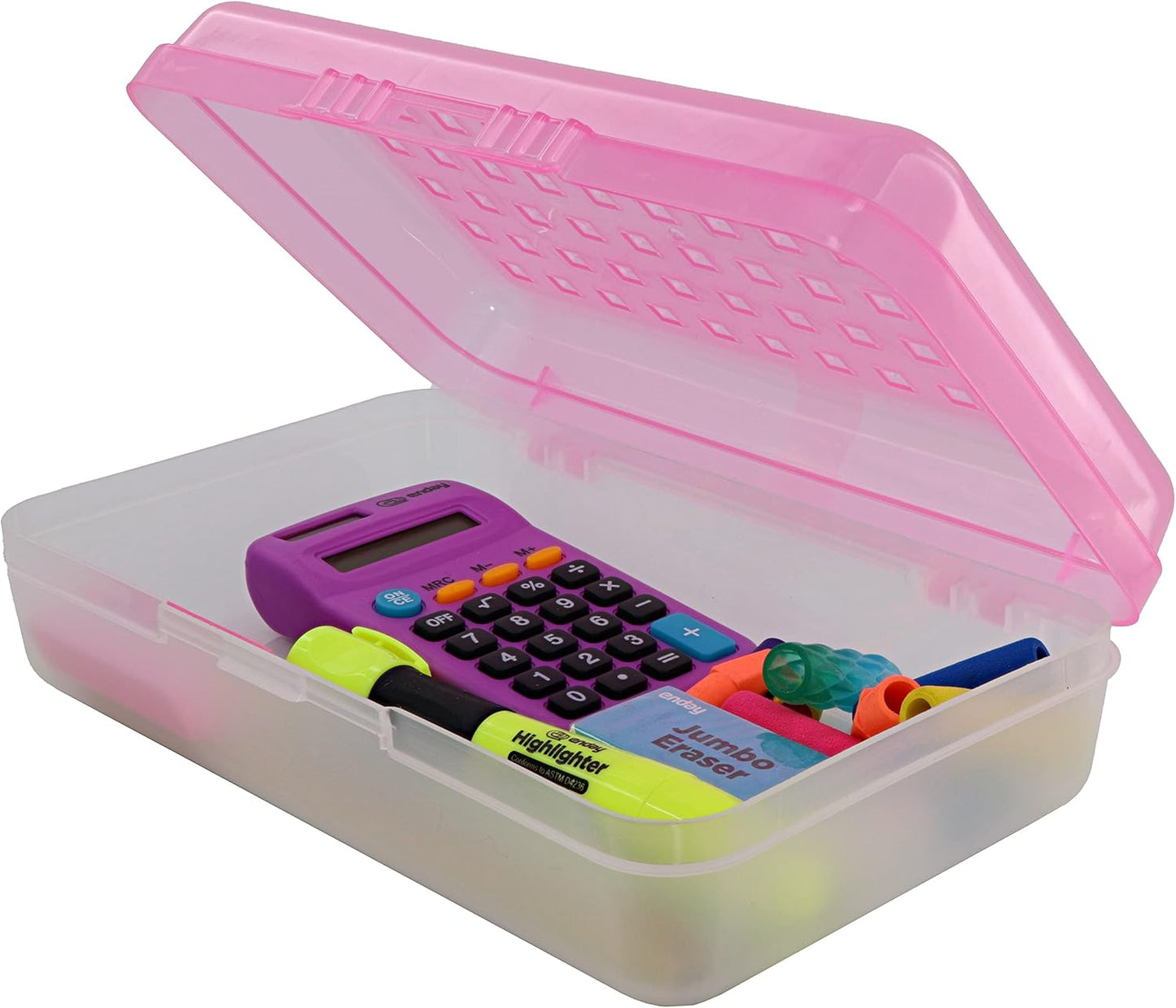 Pencil Box Pink, Plastic Small Dots Pencil Case, School Storage Utility Supplies Box Organizer with Snap Closure for Kids and Adults Also Available in Green, Grey, Purple, Red, Blue, 1 PK