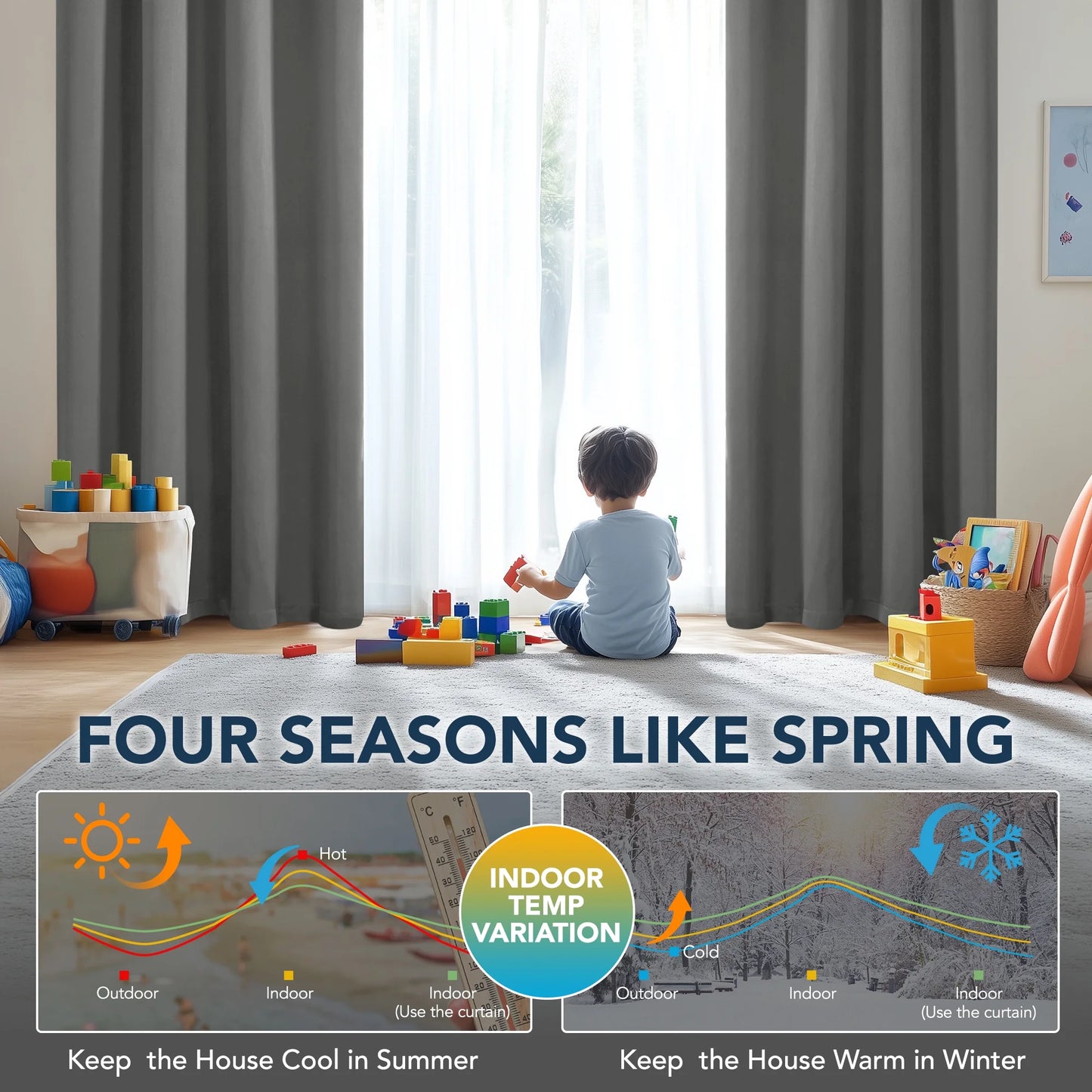 Total Blackout Curtains for Living Room, Thermal Insulated, 2 Panels, 52"X84", Dark Gray
