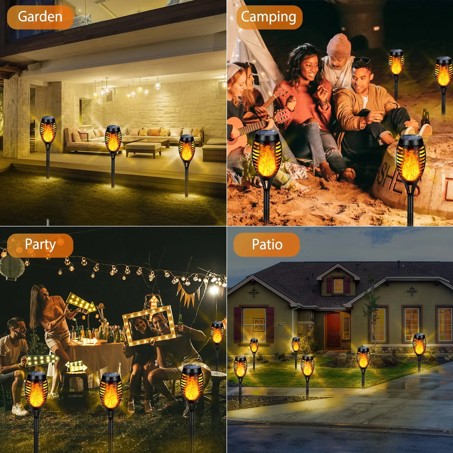 8 Packs Solar Tiki Torch Lights with Flickering Flame, Waterproof H-Alloween Solar Lights Outdoor, Solar H-Alloween Pathway Lights, H-Allowee Decor Lights for Garden, Lawn, Patio, Yard
