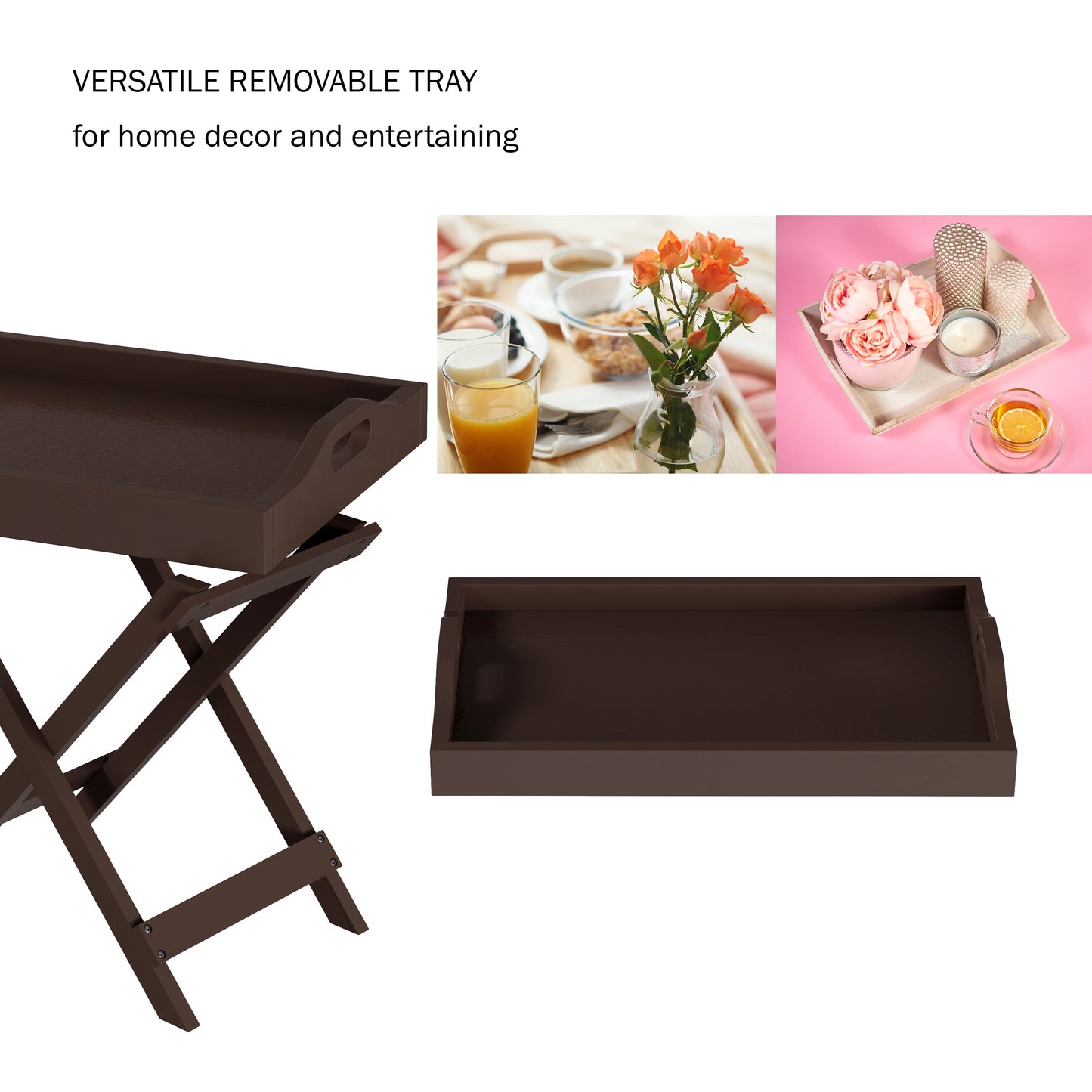 Folding TV Tray Table - Contemporary Side Table with Removable Tray Top (Brown)