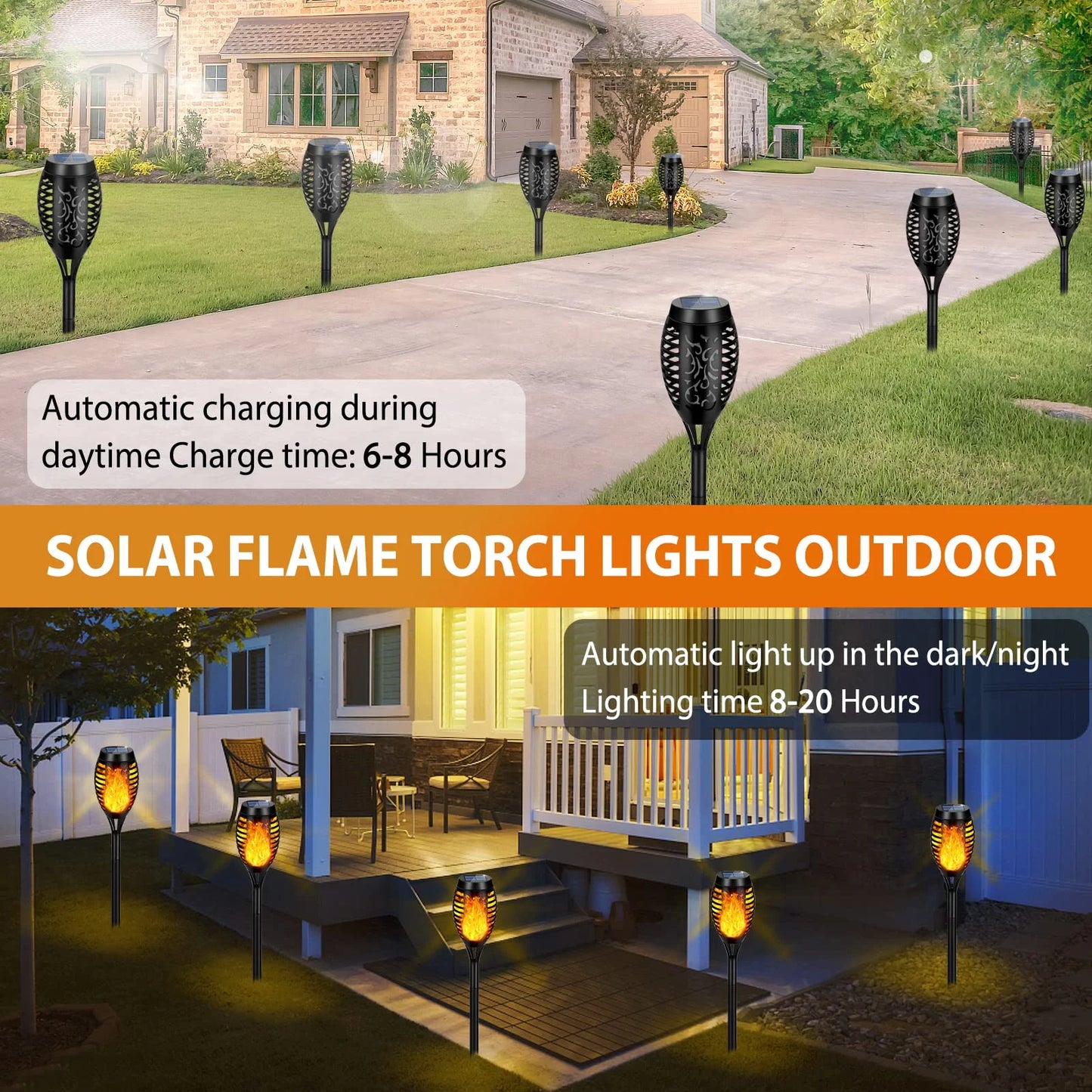 8 Packs Solar Tiki Torch Lights with Flickering Flame, Waterproof H-Alloween Solar Lights Outdoor, Solar H-Alloween Pathway Lights, H-Allowee Decor Lights for Garden, Lawn, Patio, Yard