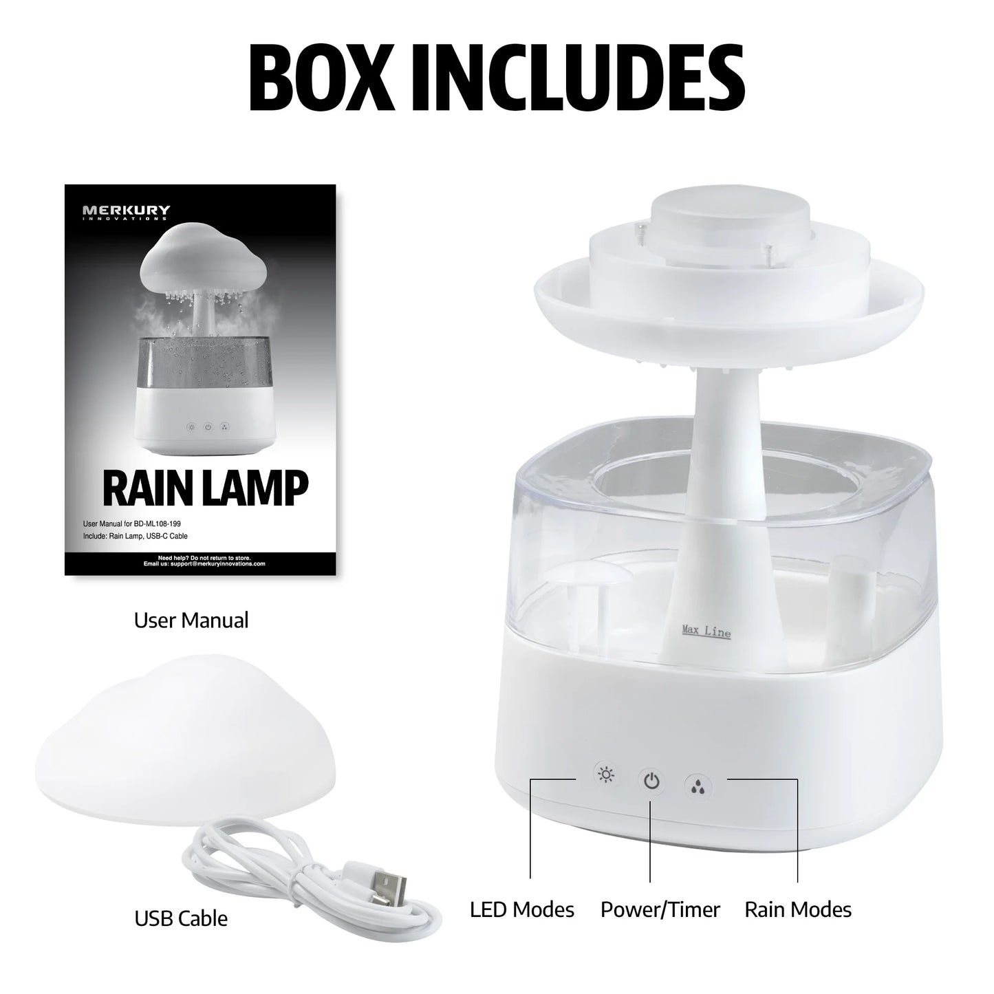 Rain Cloud Mood Lamp with Mist - USB Powered and Color Changing Lights, 5.63" Height