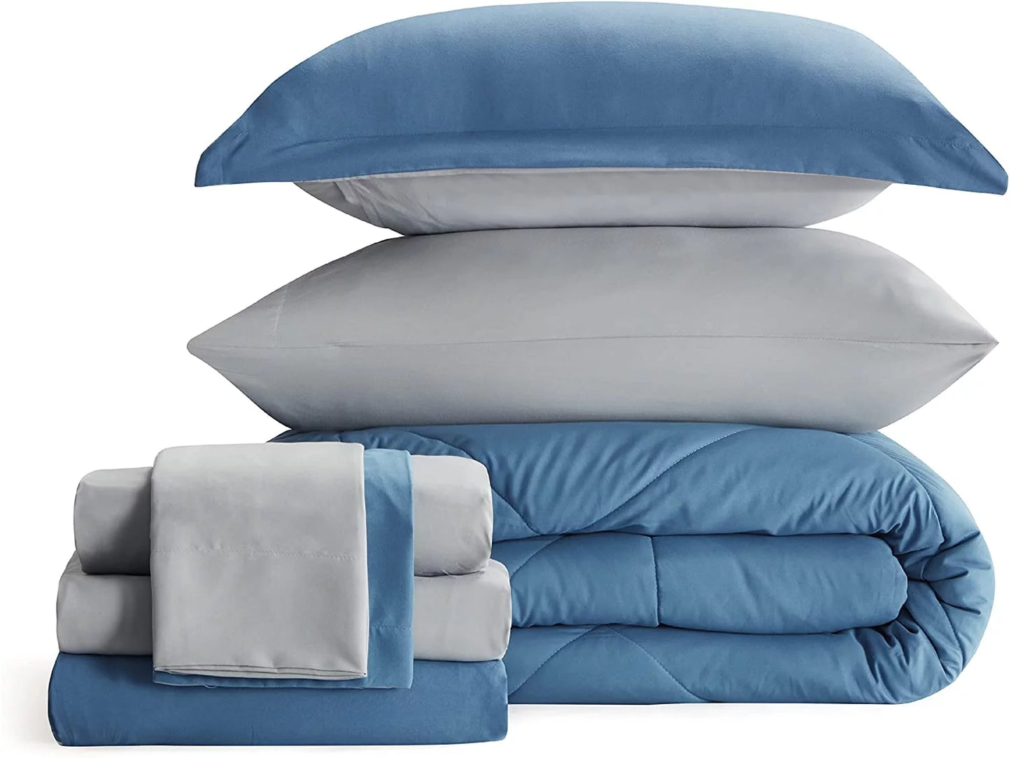 Blue Queen Comforter Set Queen - 7 Pieces Reversible Blue Bed in a Bag with Comforters, Sheets, Pillowcases & Shams, Queen Blue Bed Set