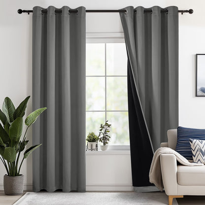 Total Blackout Curtains for Living Room, Thermal Insulated, 2 Panels, 52"X84", Dark Gray