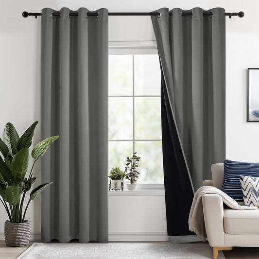 Total Blackout Curtains for Living Room, Thermal Insulated, 2 Panels, 52"X84", Dark Gray