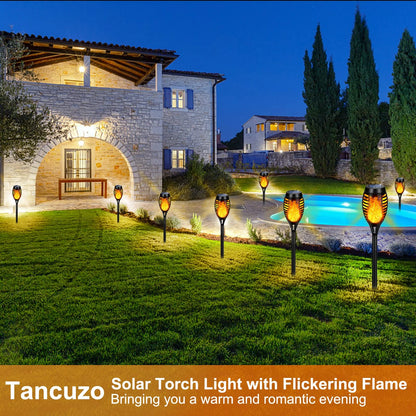 8 Packs Solar Tiki Torch Lights with Flickering Flame, Waterproof H-Alloween Solar Lights Outdoor, Solar H-Alloween Pathway Lights, H-Allowee Decor Lights for Garden, Lawn, Patio, Yard