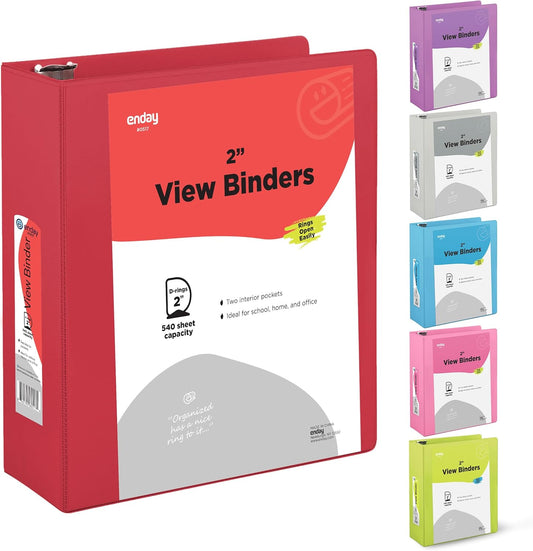 2 Inch 3 Ring Binder 2” Red, Slant D-Ring 2 in Binder Clear View Cover with 2 inside Pockets, Heavy Duty Colored School Supplies Office and Home Binders – by